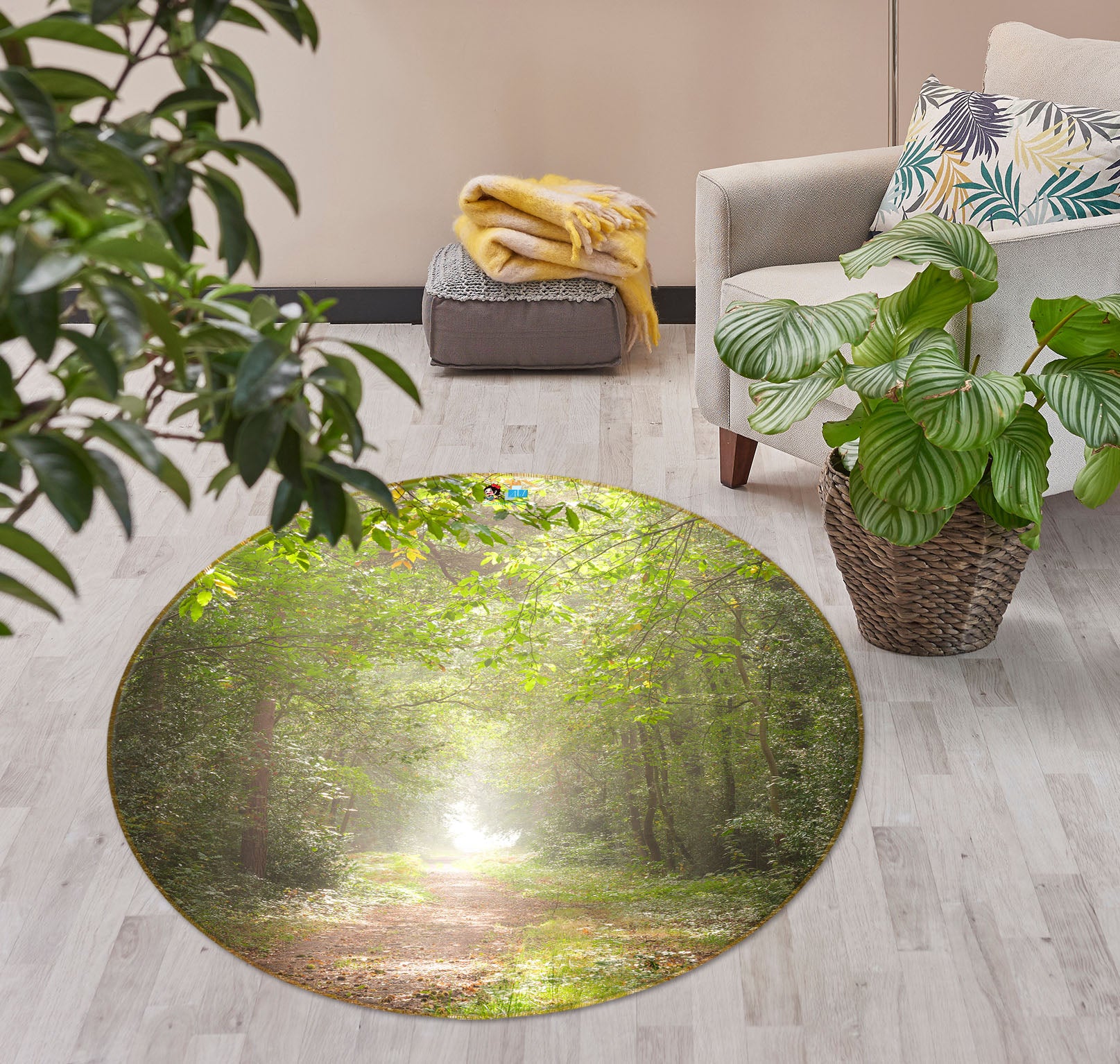 3D Sunshine Trees 7414 Assaf Frank Rug Round Non Slip Rug Mat