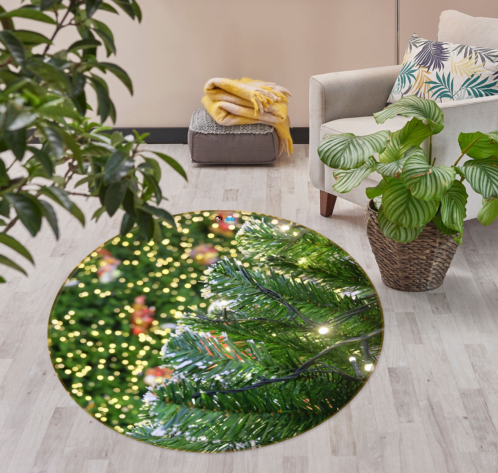 3D Branches 55215 Christmas Round Non Slip Rug Mat Xmas