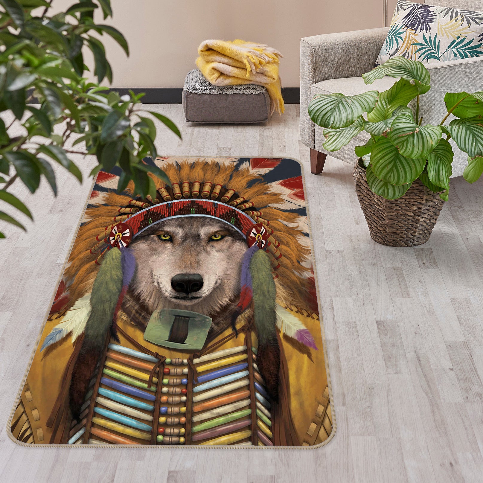 3D Wolf Spirit Chief 1089 Vincent Hie Rug Non Slip Rug Mat