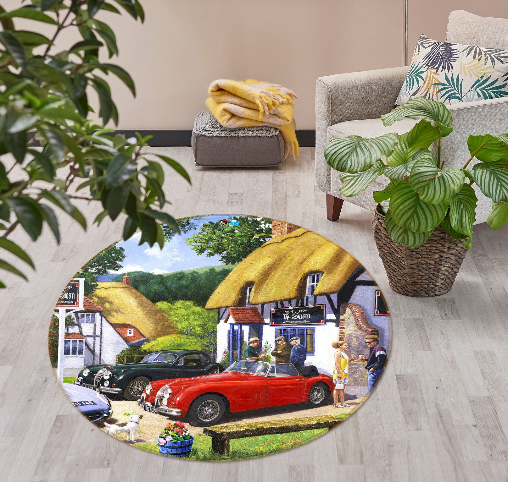 3D Red Car Dog 050 Kevin Walsh Rug Round Non Slip Rug Mat