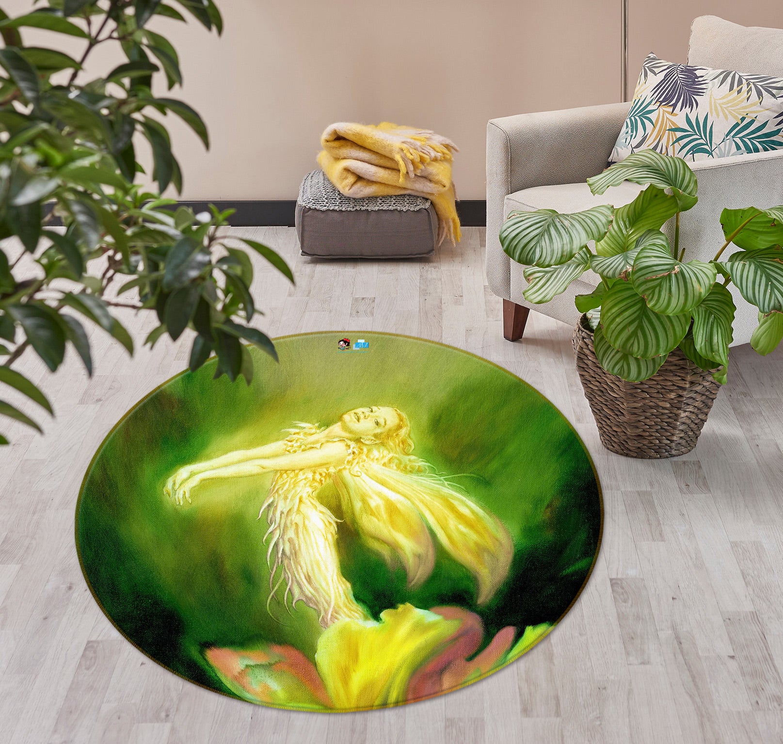 3D Golden Elf Girl 6133 Ciruelo Rug Round Non Slip Rug Mat