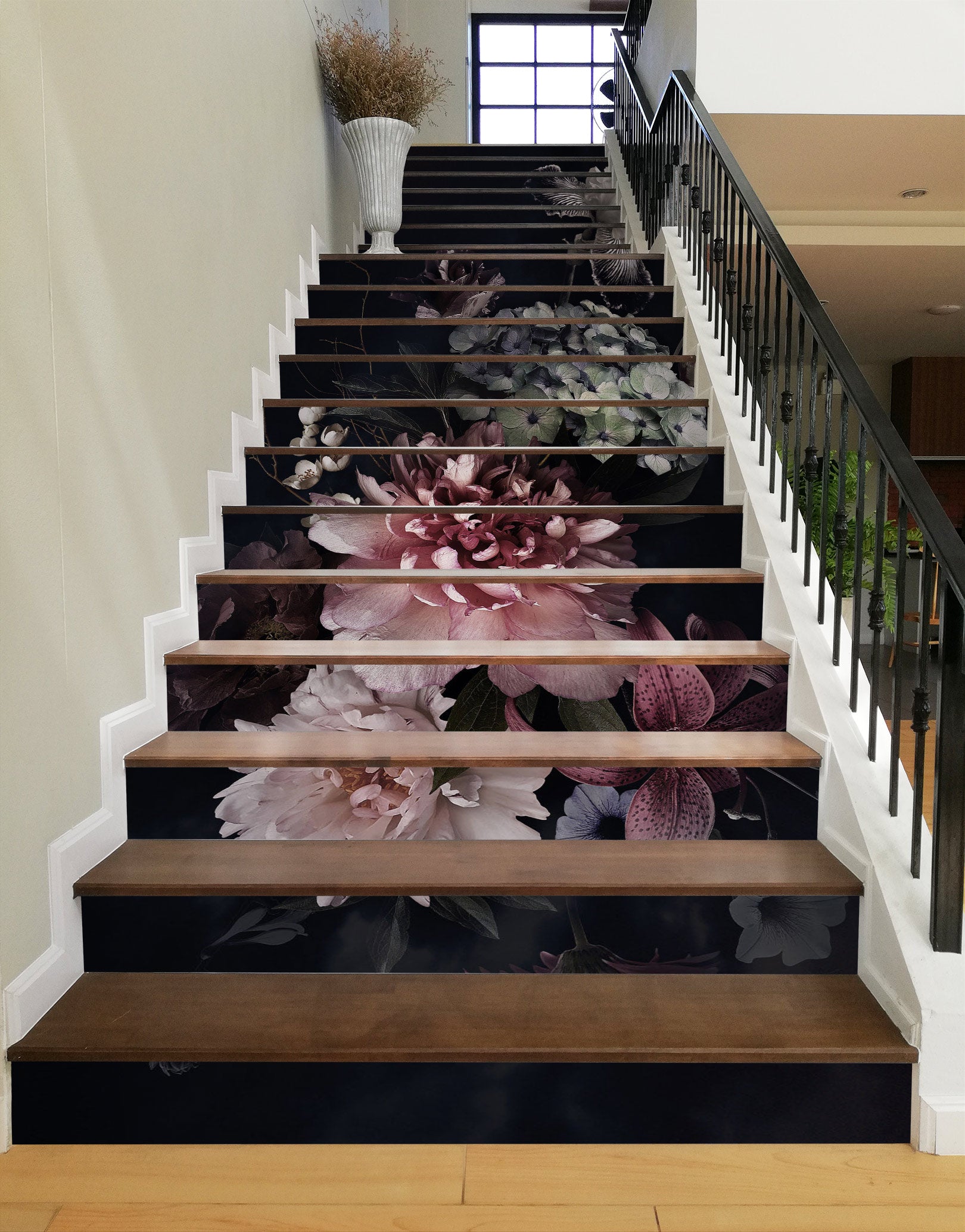 3D Flowers Of Dark Night 505 Stair Risers