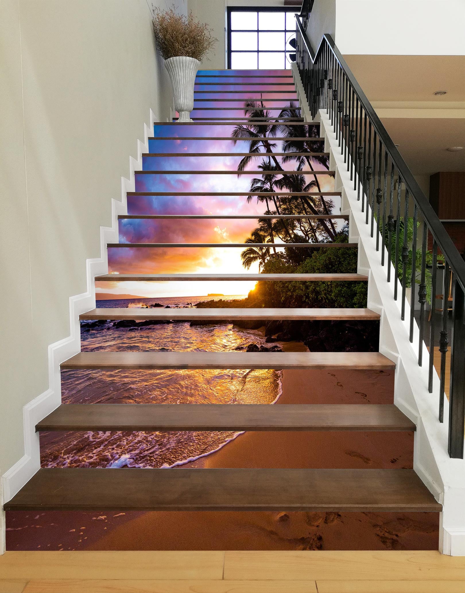 3D Sunset Seaside View 363 Stair Risers