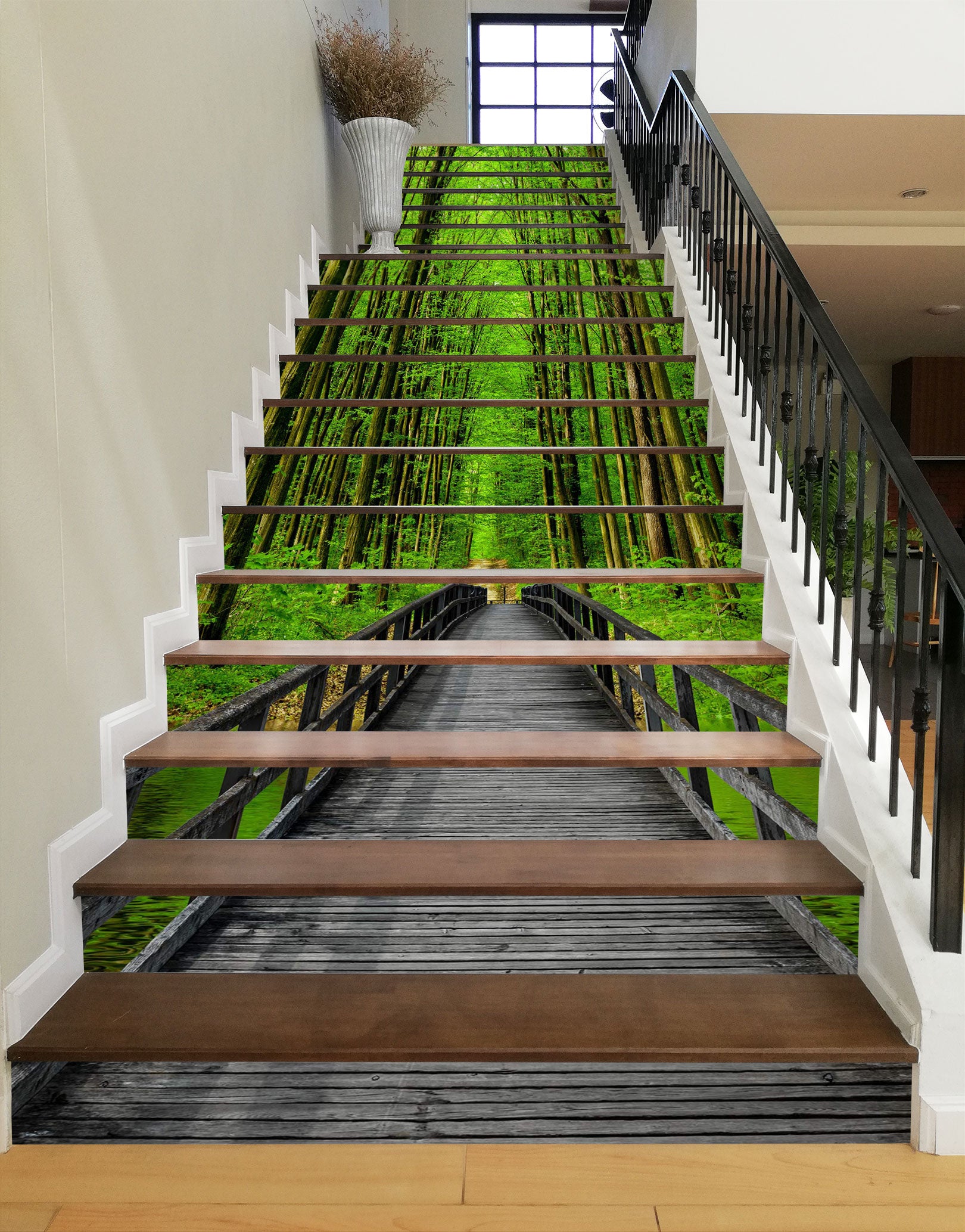 3D Green Forest 050 Stair Risers