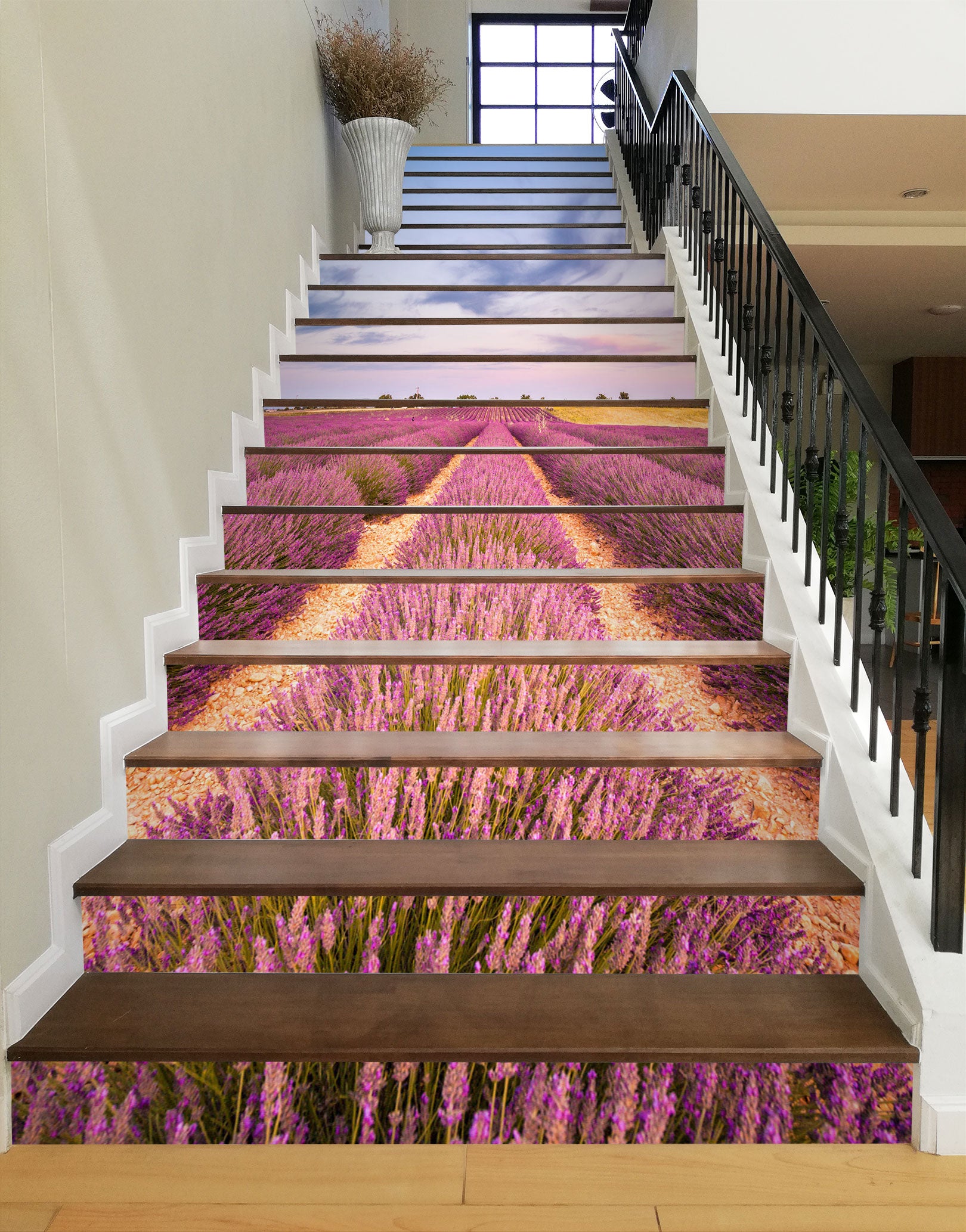 3D Dreamy Lavender Field 468 Stair Risers