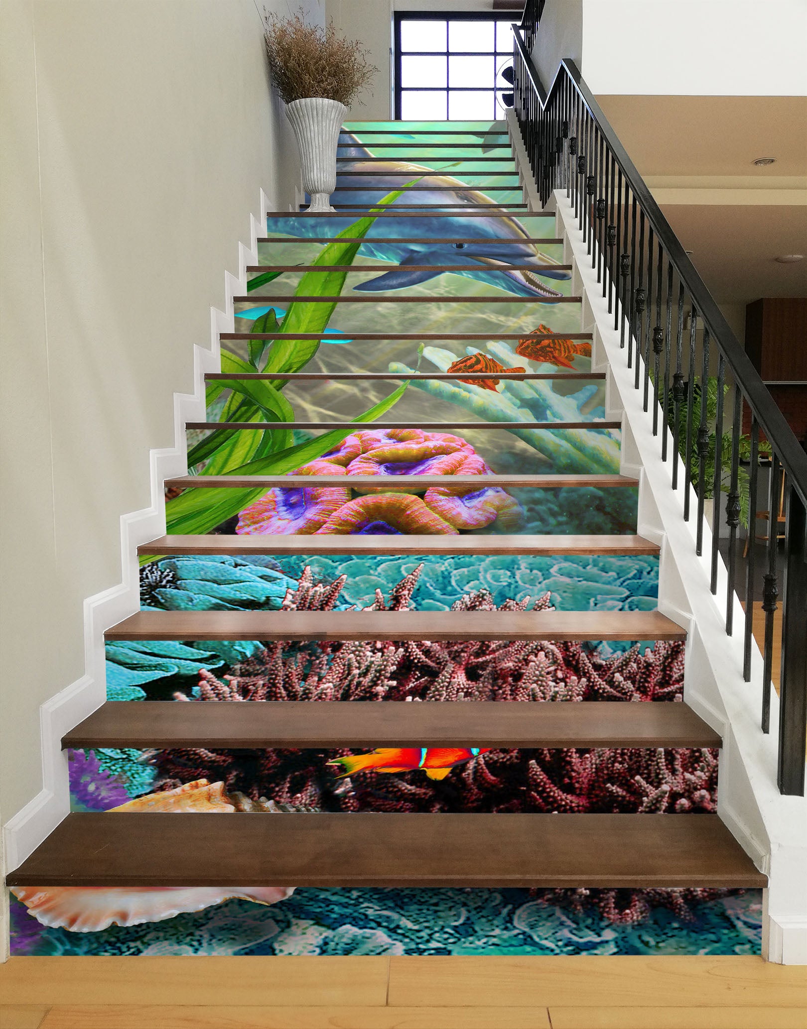 3D Ocean Dolphin Seaweed 96192 Adrian Chesterman Stair Risers