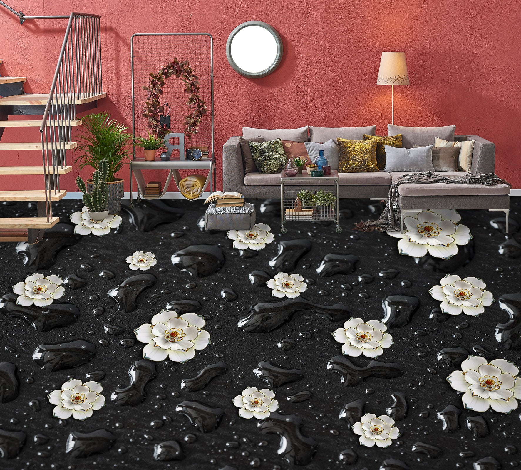 3D White Flower Painting 218 Floor Mural Wallpaper Murals Rug & Mat Print Epoxy waterproof bath floor