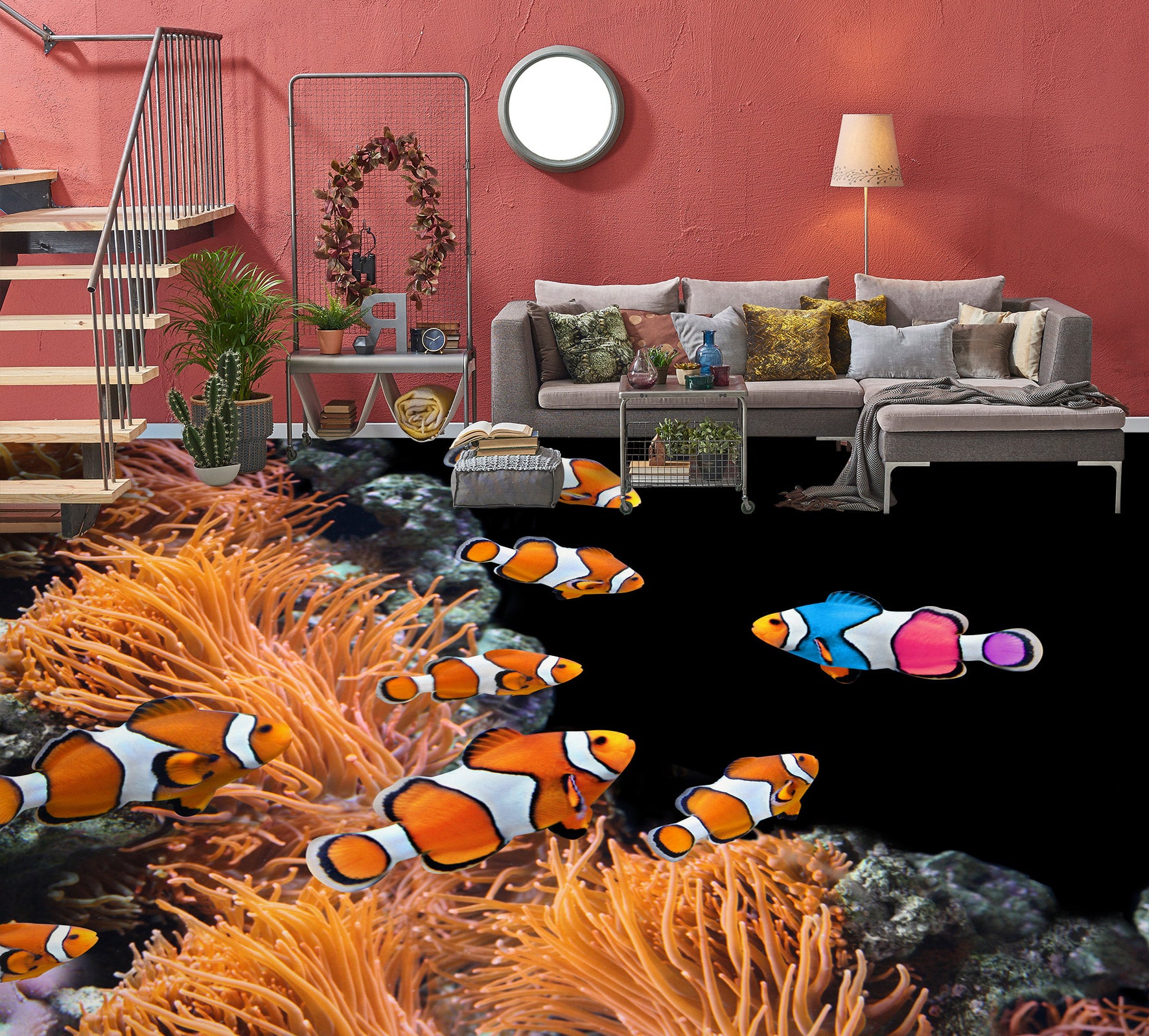 3D Orange Coral 680 Floor Mural Wallpaper Murals Rug & Mat Print Epoxy waterproof bath floor