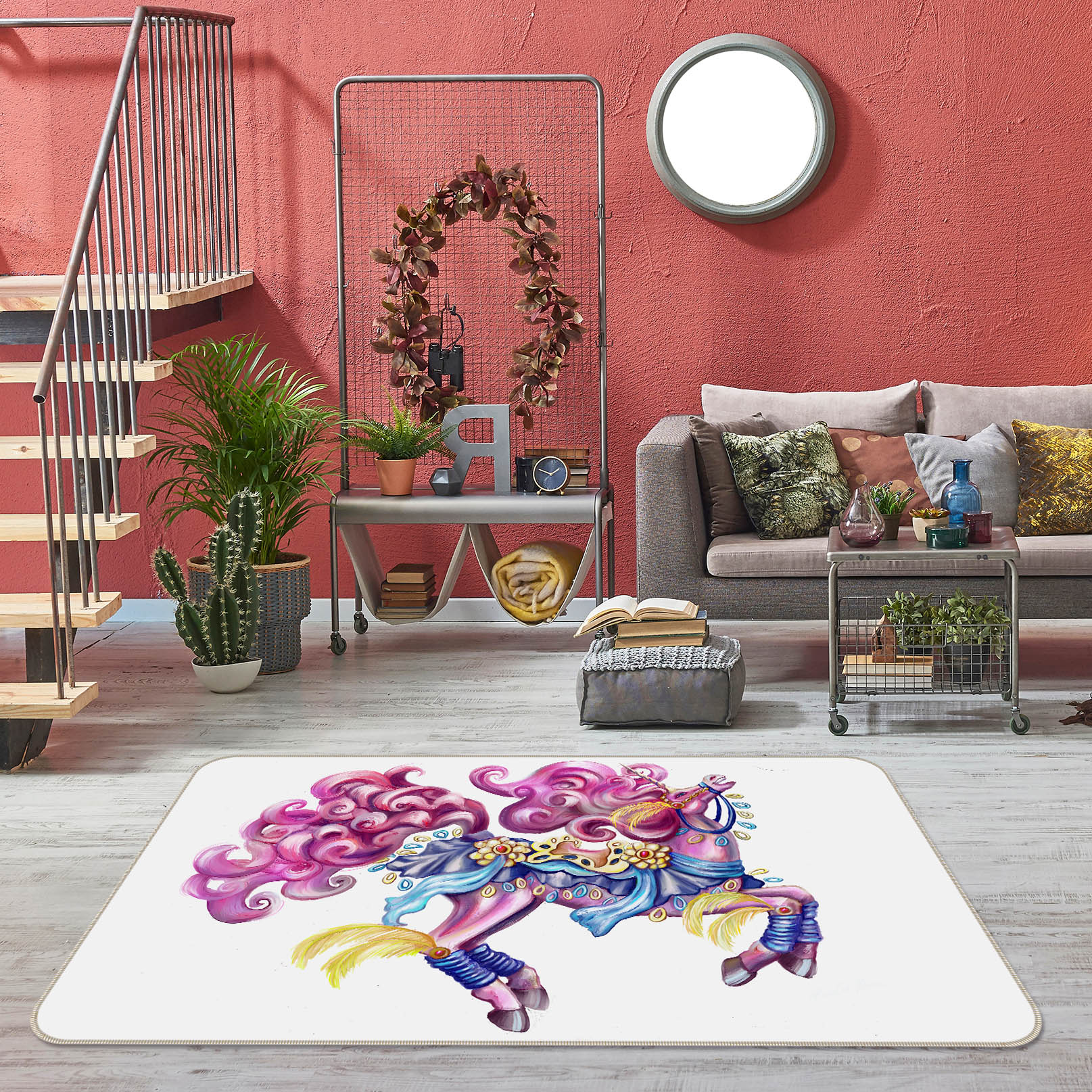 3D Curly Unicorn 3011 Rose Catherine Khan Rug Non Slip Rug Mat