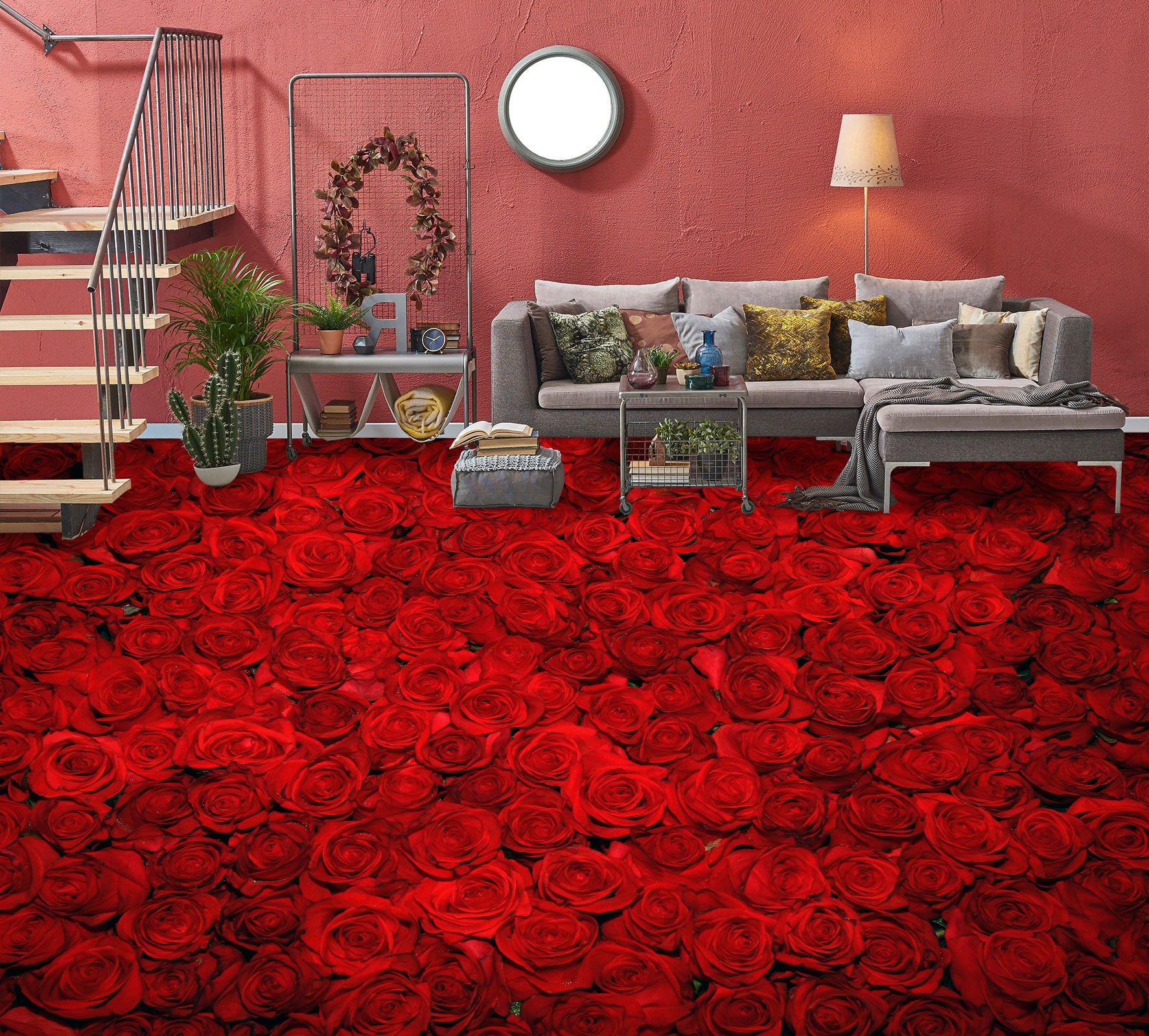 3D Dense Crimson Roses 299 Floor Mural Wallpaper Murals Rug & Mat Print Epoxy waterproof bath floor