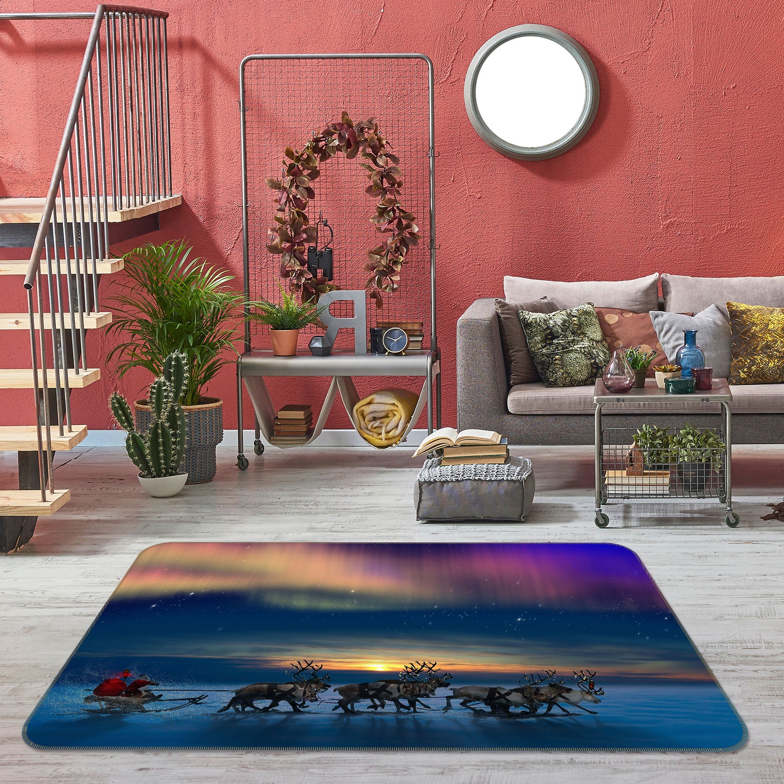 3D Reindeer Sleigh 075 Animal Non Slip Rug Mat