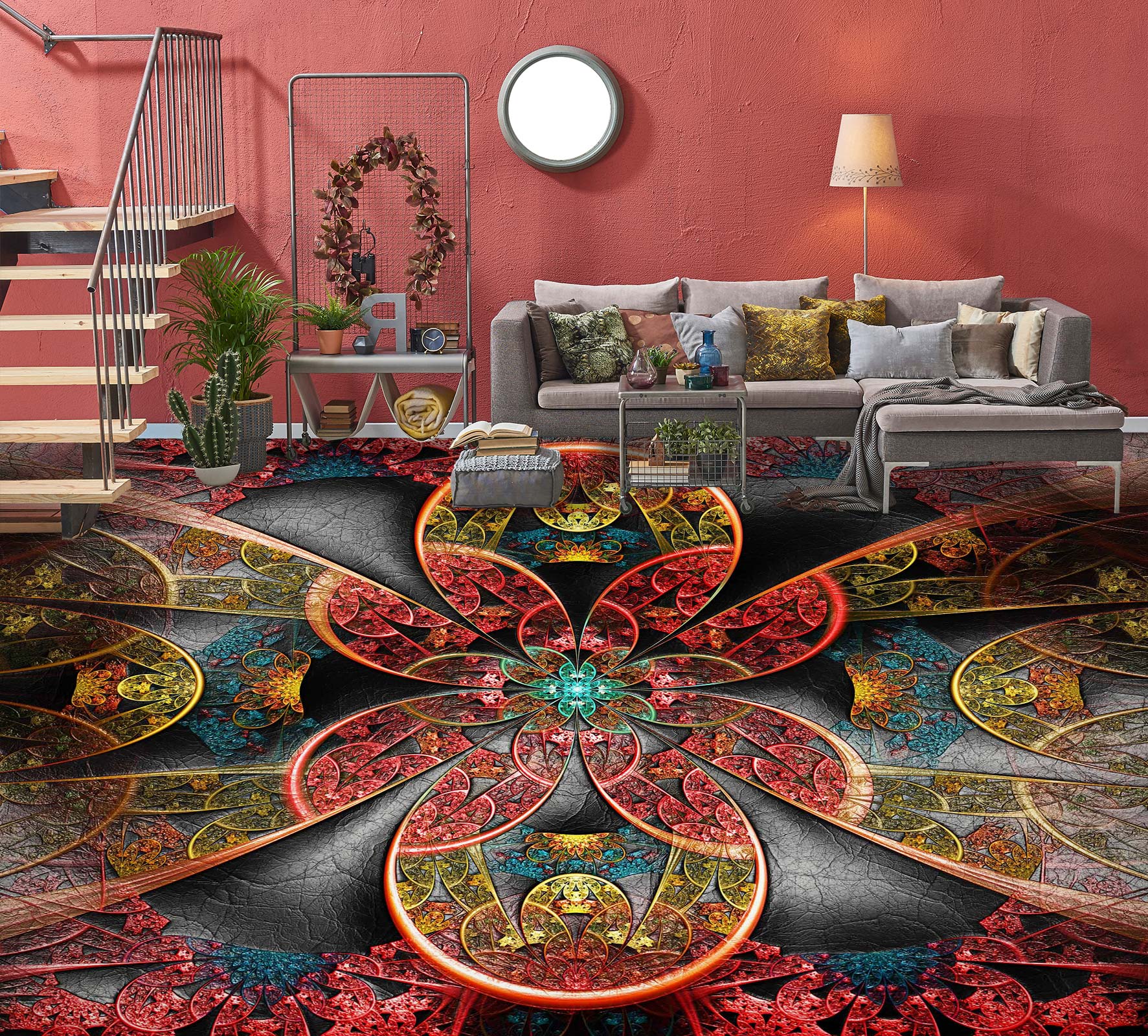 3D Psychedelic Red Flowers 1310 Floor Mural Wallpaper Murals Self-Adhesive Removable Print Epoxy