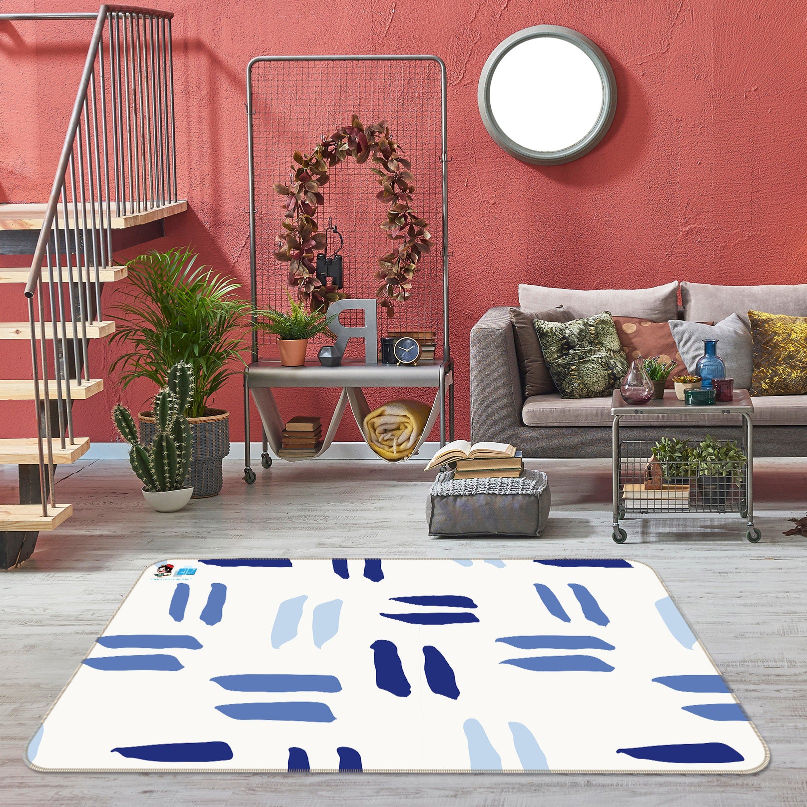 3D Blue Strip 107139 Kashmira Jayaprakash Rug Non Slip Rug Mat