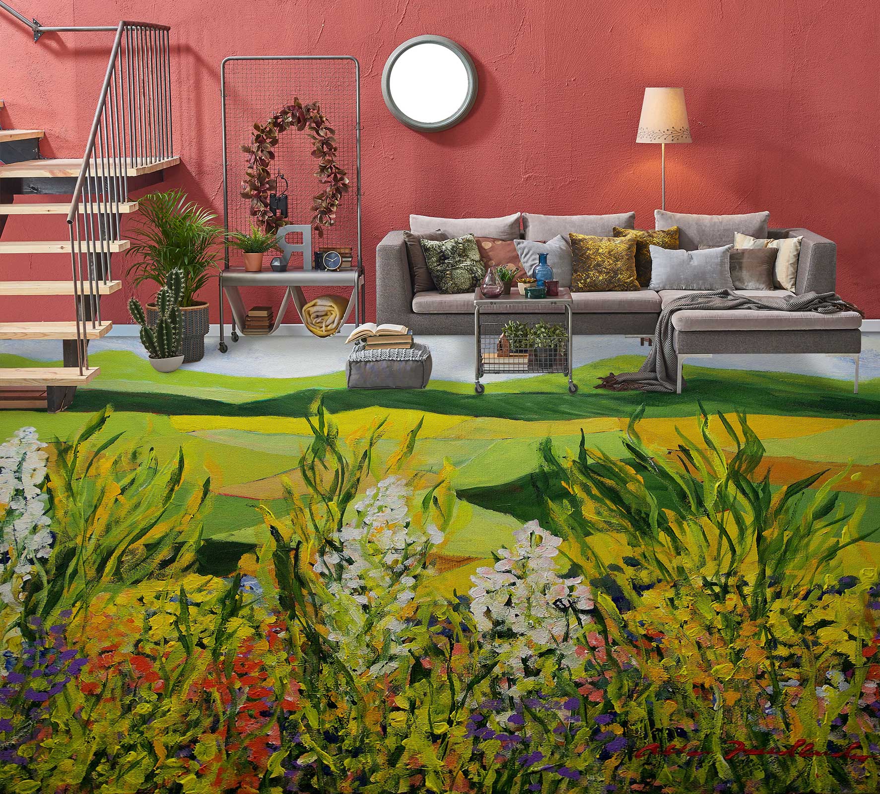 3D Flower Bush Hillside Lawn 9662 Allan P. Friedlander Floor Mural Wallpaper Murals Self-Adhesive Removable Print Epoxy