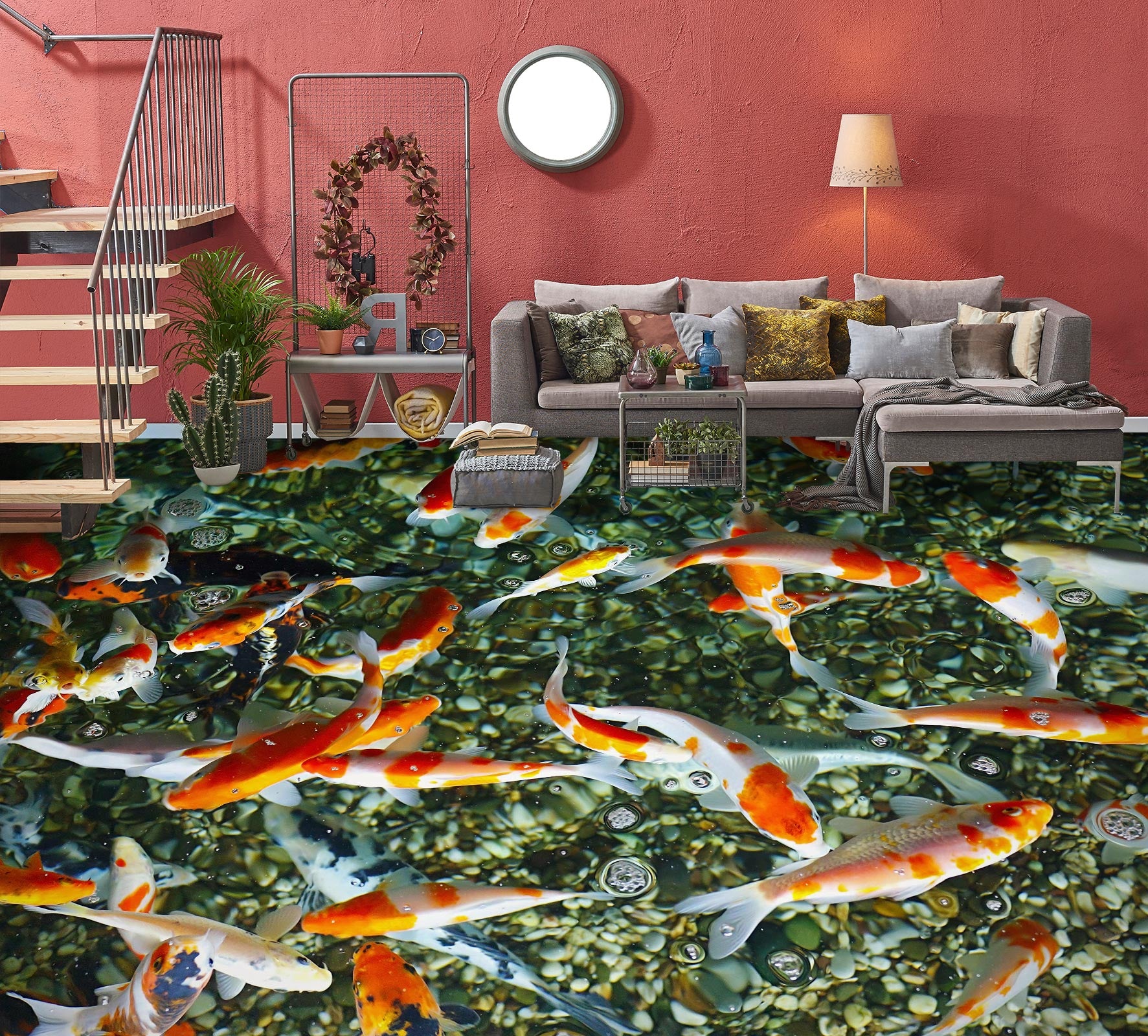 3D Lucky Koi Blessing 154 Floor Mural Wallpaper Murals Rug & Mat Print Epoxy waterproof bath floor