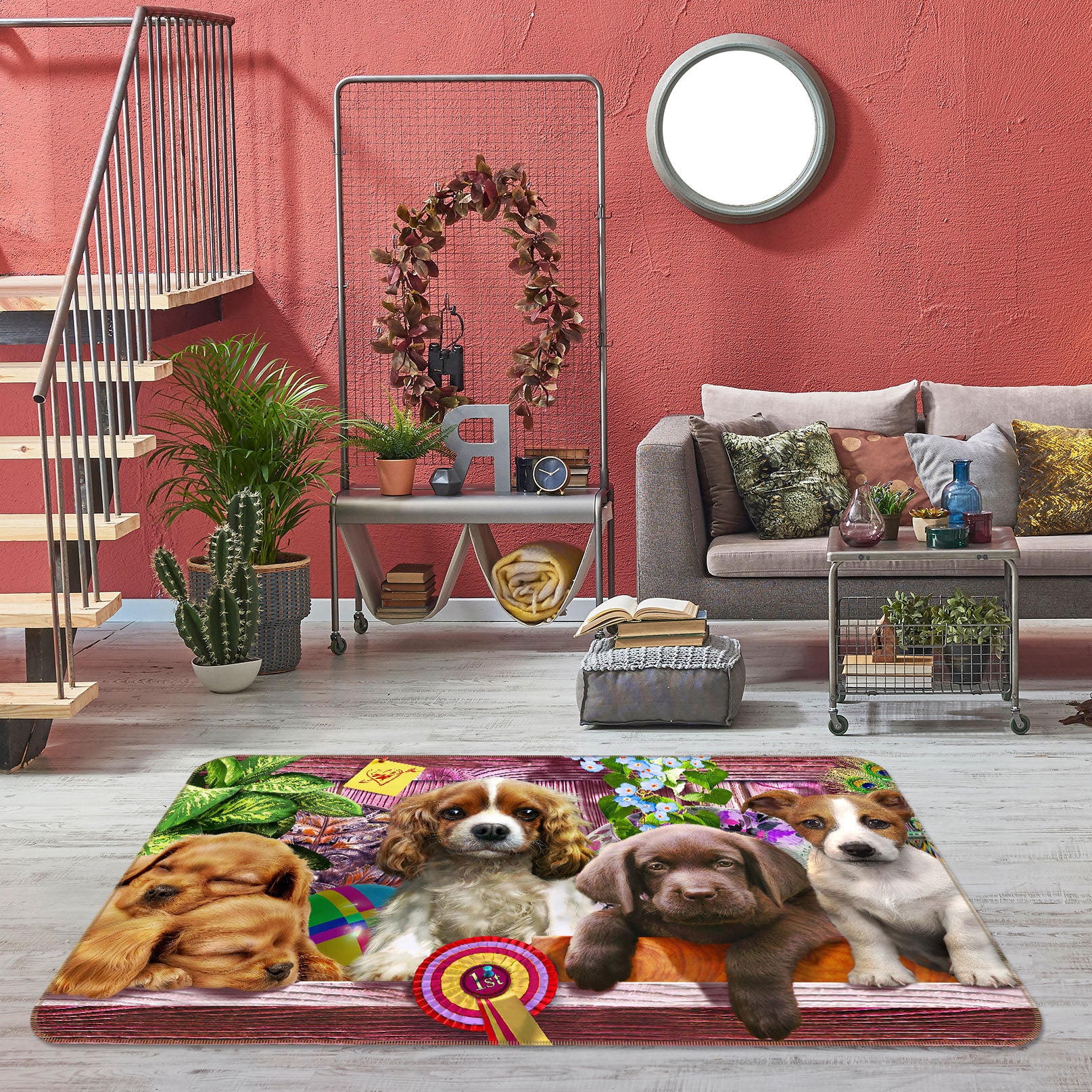 3D Dog Family 1056 Adrian Chesterman Rug Non Slip Rug Mat