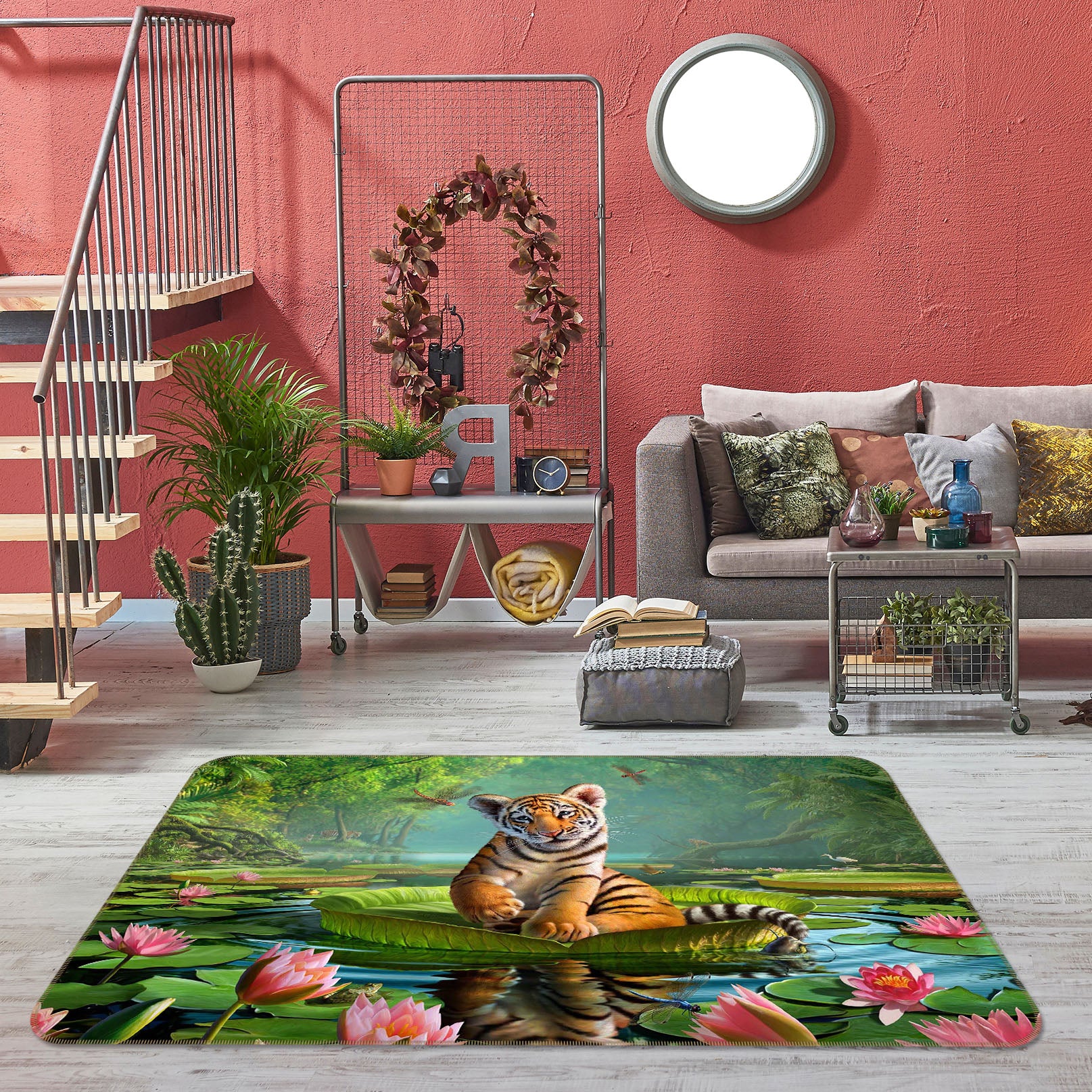 3D Tiger Lily 1002 Jerry LoFaro Rug Non Slip Rug Mat