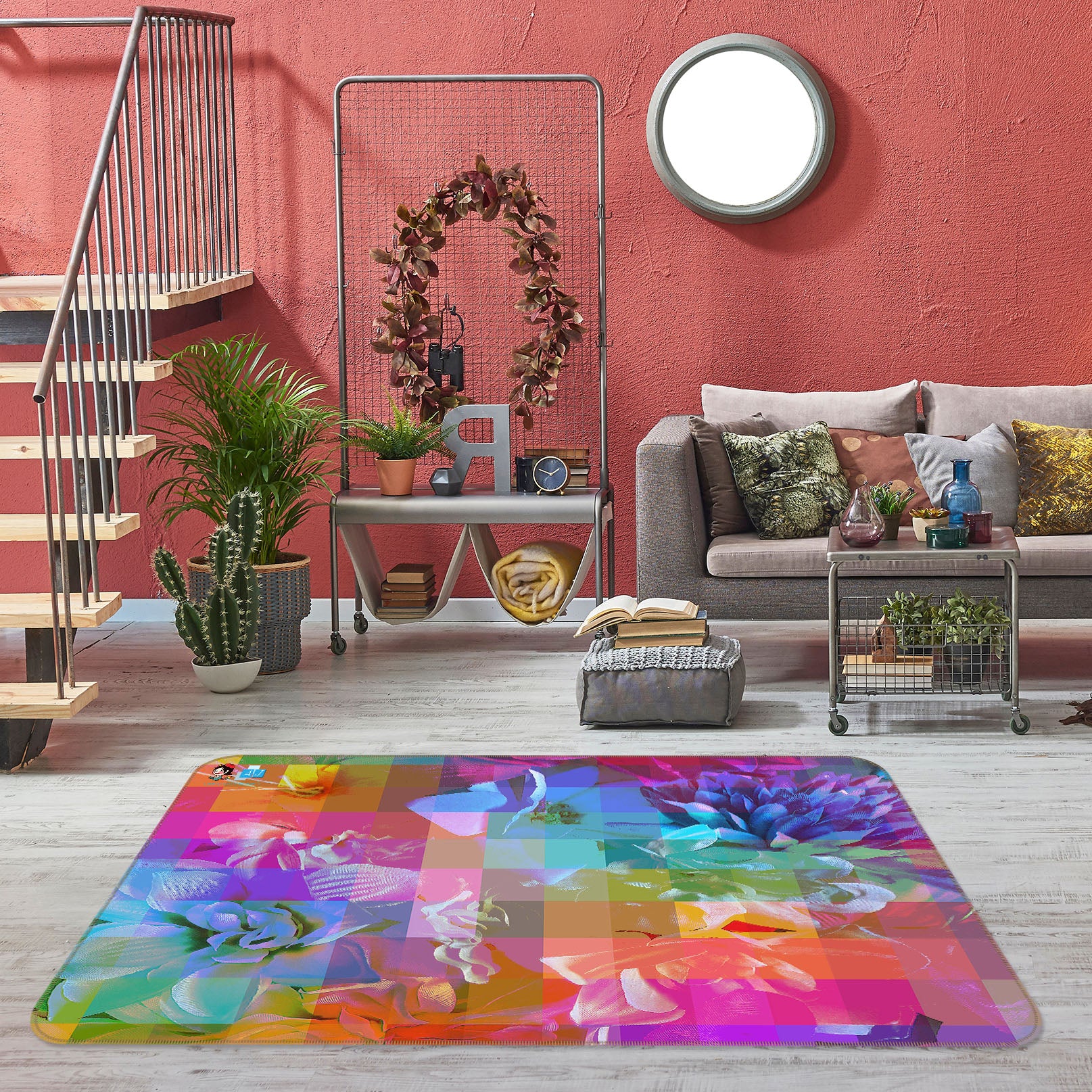 3D Color Flower Mosaic 19159 Shandra Smith Rug Non Slip Rug Mat