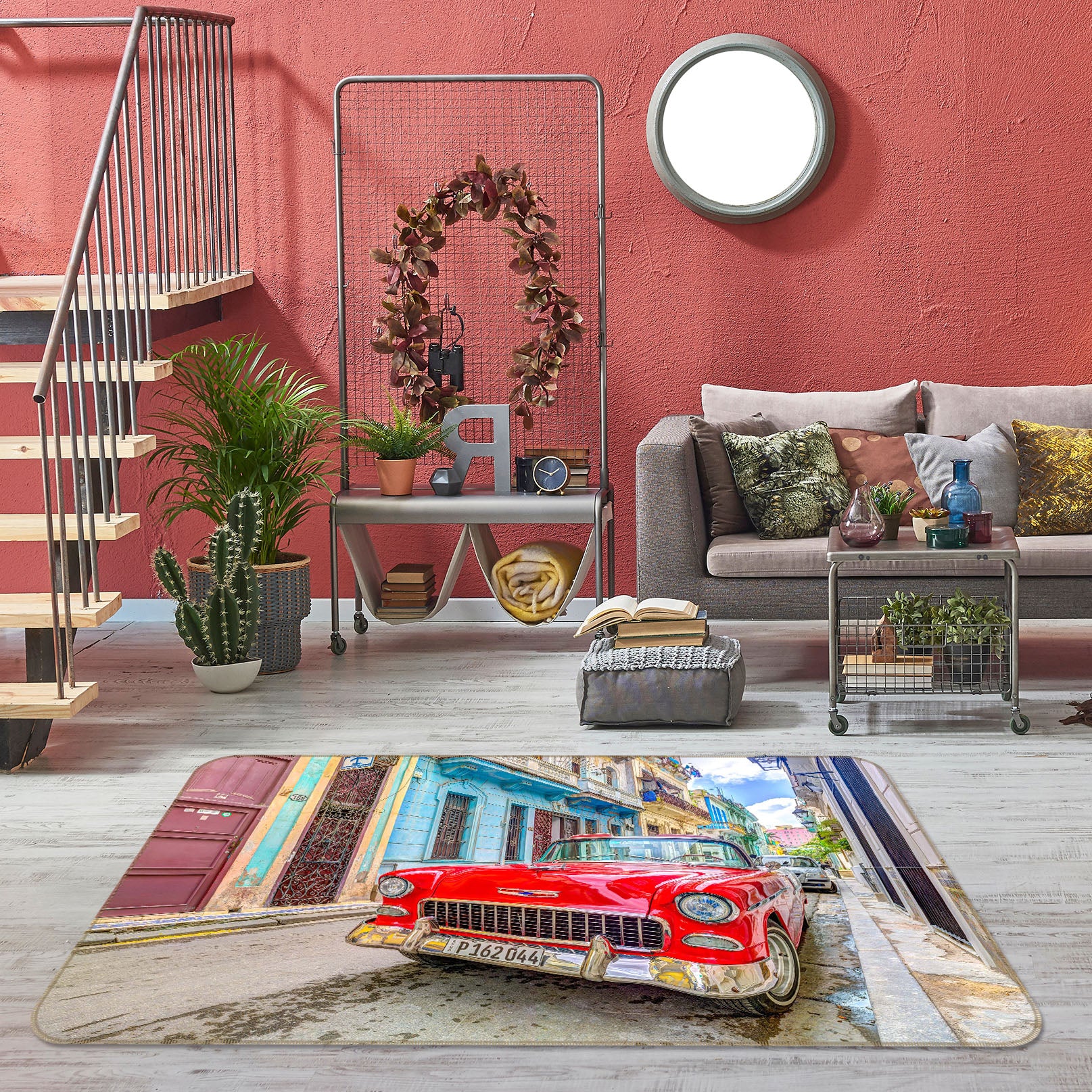 3D Red Truck 1017 Assaf Frank Rug Non Slip Rug Mat