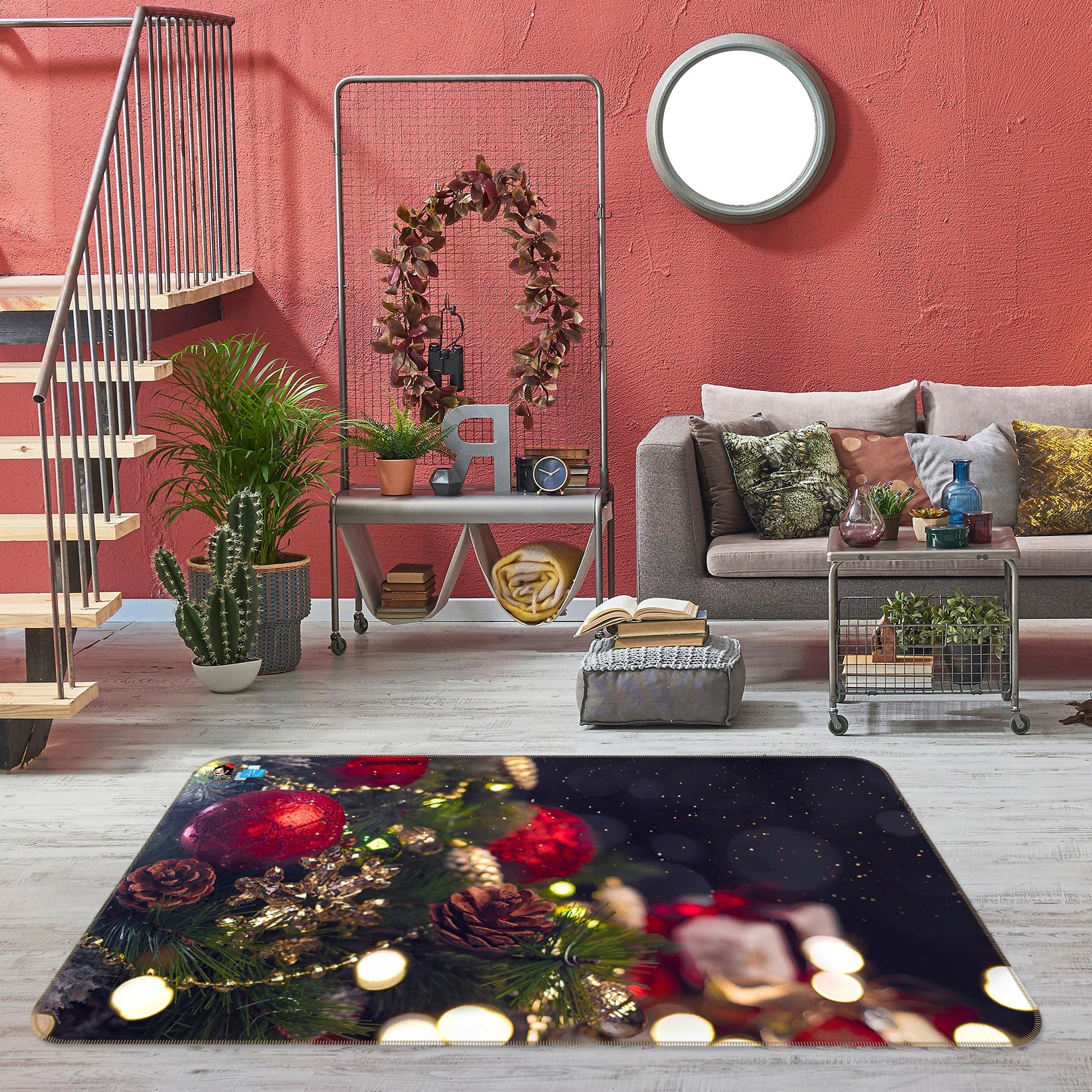 3D Red Ball Pendant 56165 Christmas Non Slip Rug Mat Xmas