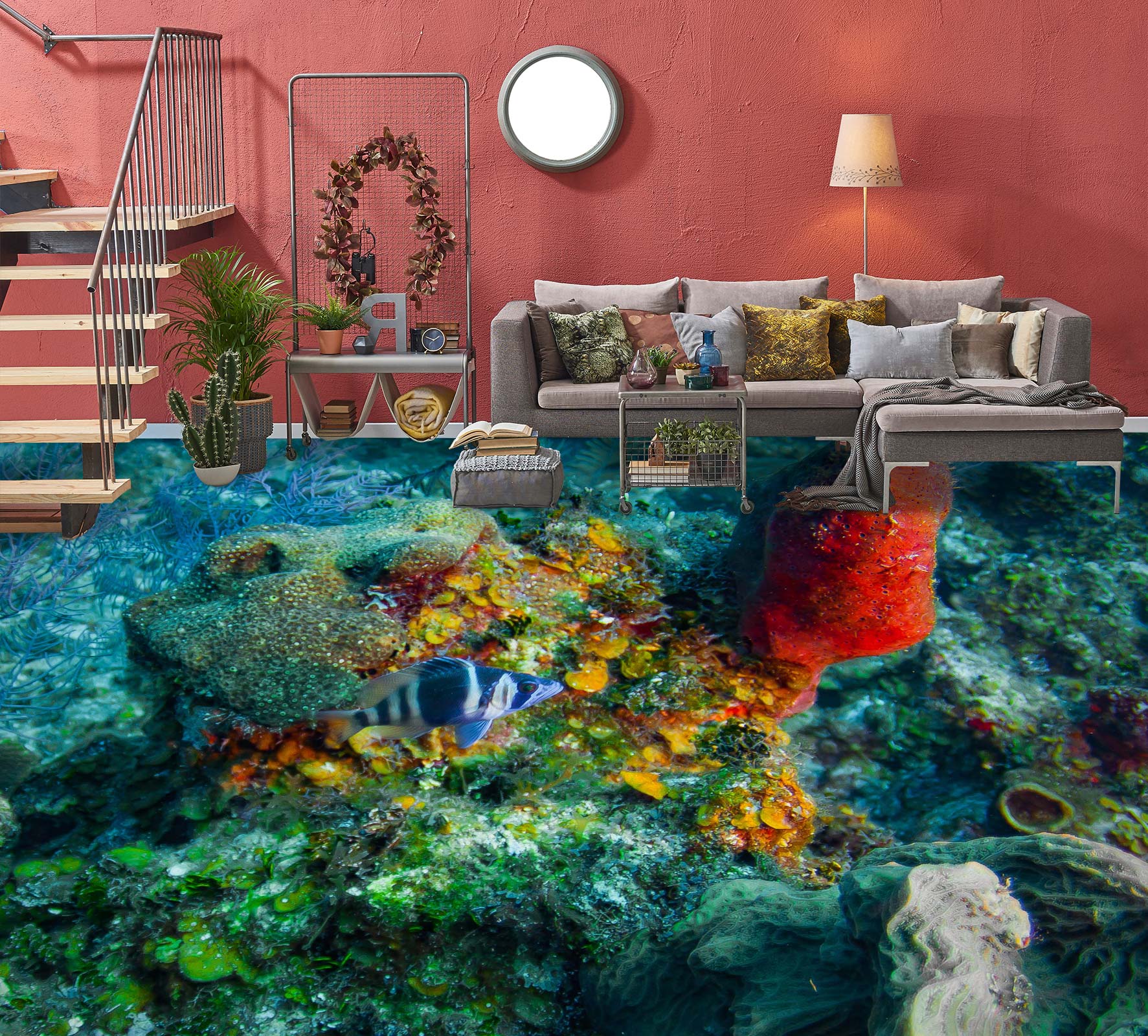 3D Red Coral Stones 170 Floor Mural Wallpaper Murals Rug & Mat Print Epoxy waterproof bath floor