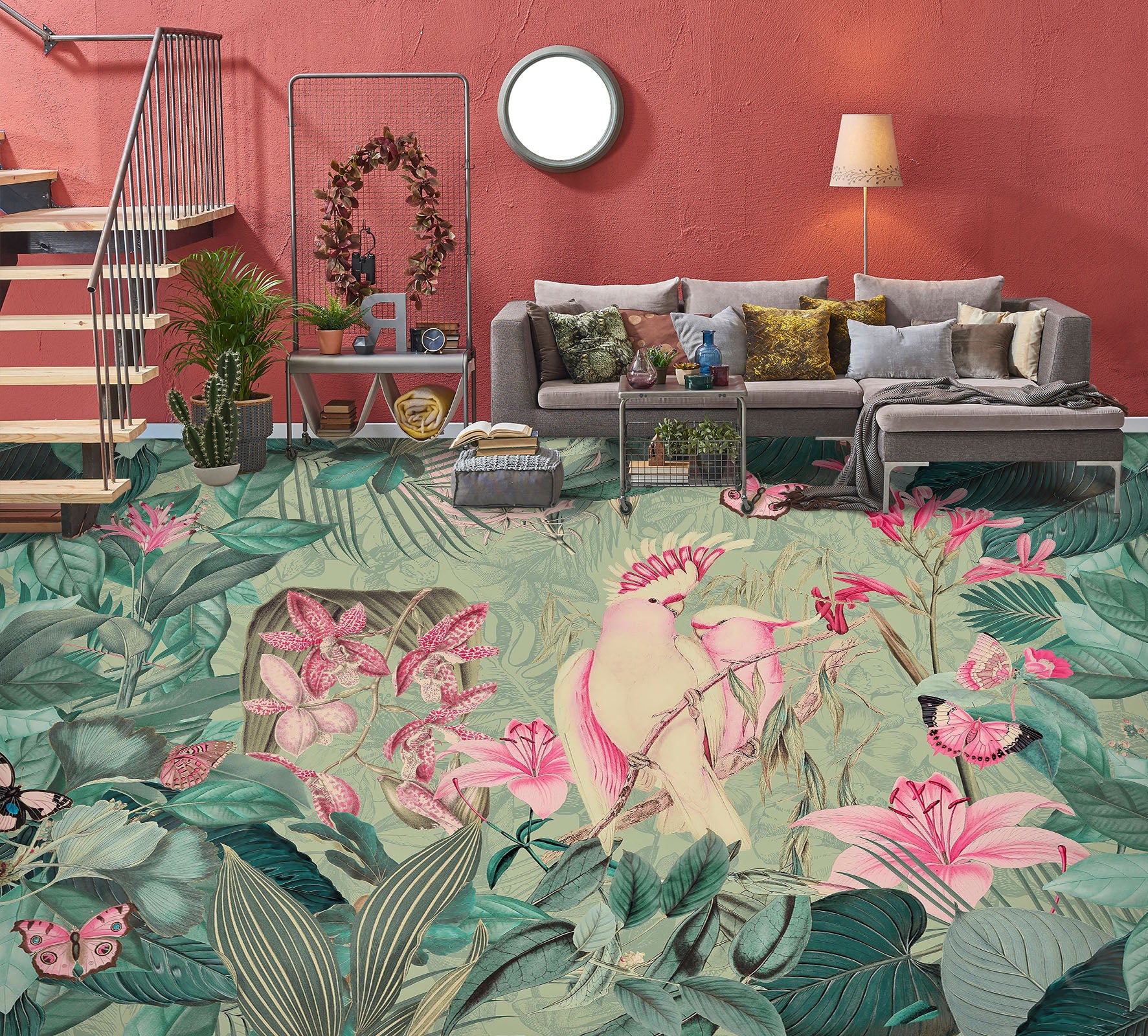 3D Grove Pink Parrot 104140 Andrea Haase Floor Mural Wallpaper Murals Self-Adhesive Removable Print Epoxy