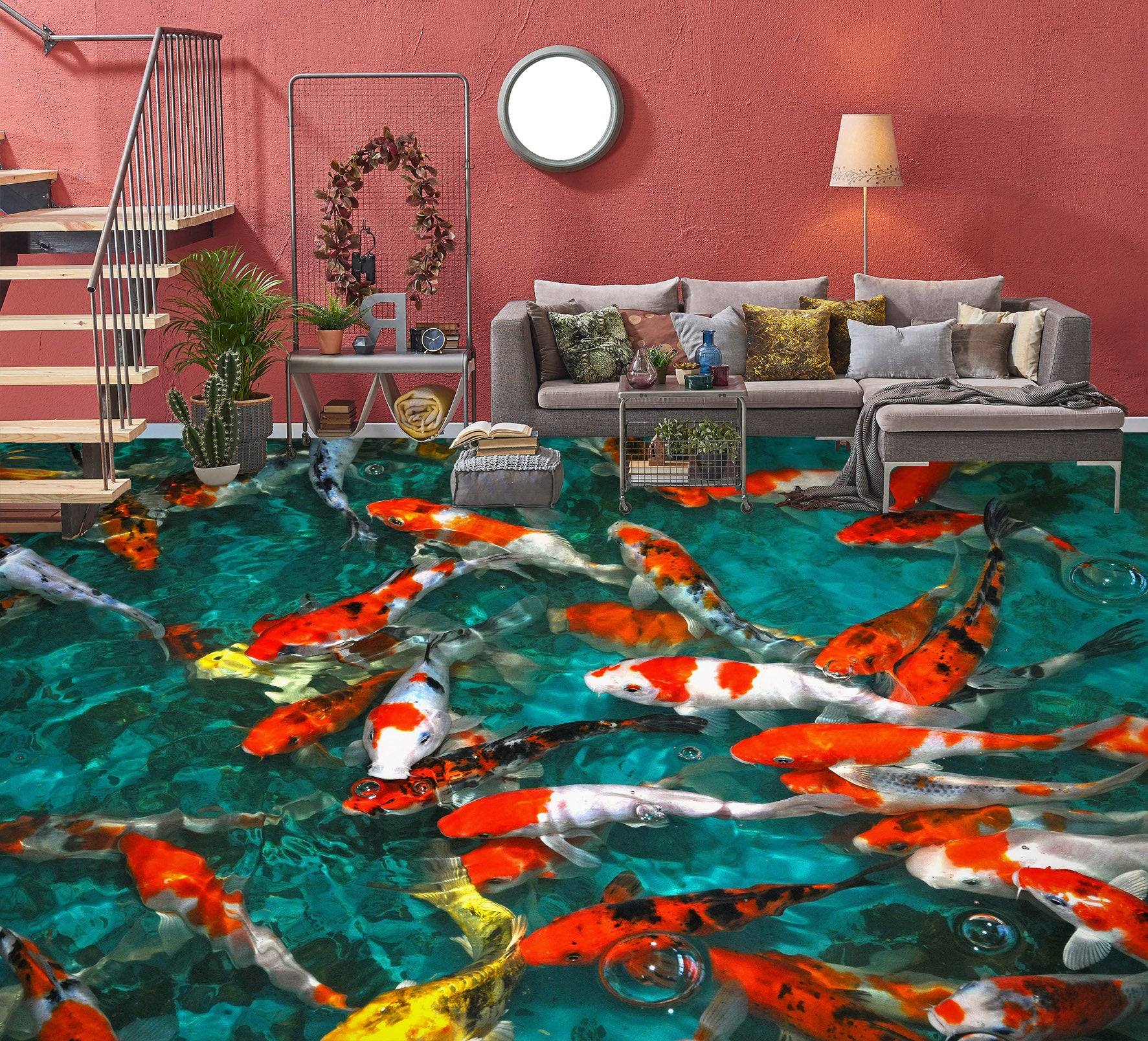 3D Lucky Koi 007 Floor Mural Wallpaper Murals Rug & Mat Print Epoxy waterproof bath floor