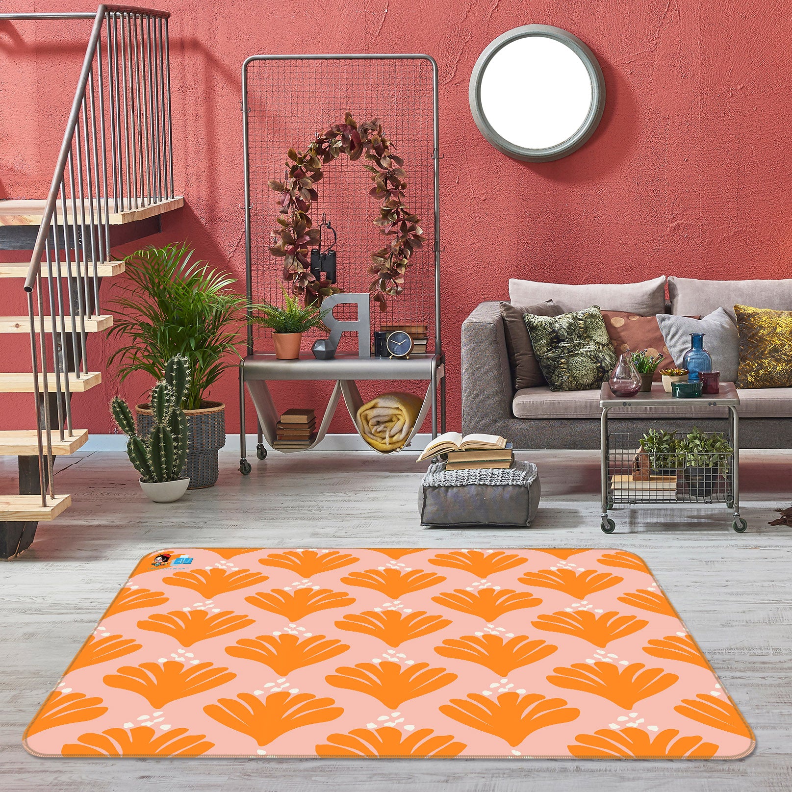 3D Orange Fan Pattern 10765 Kashmira Jayaprakash Rug Non Slip Rug Mat