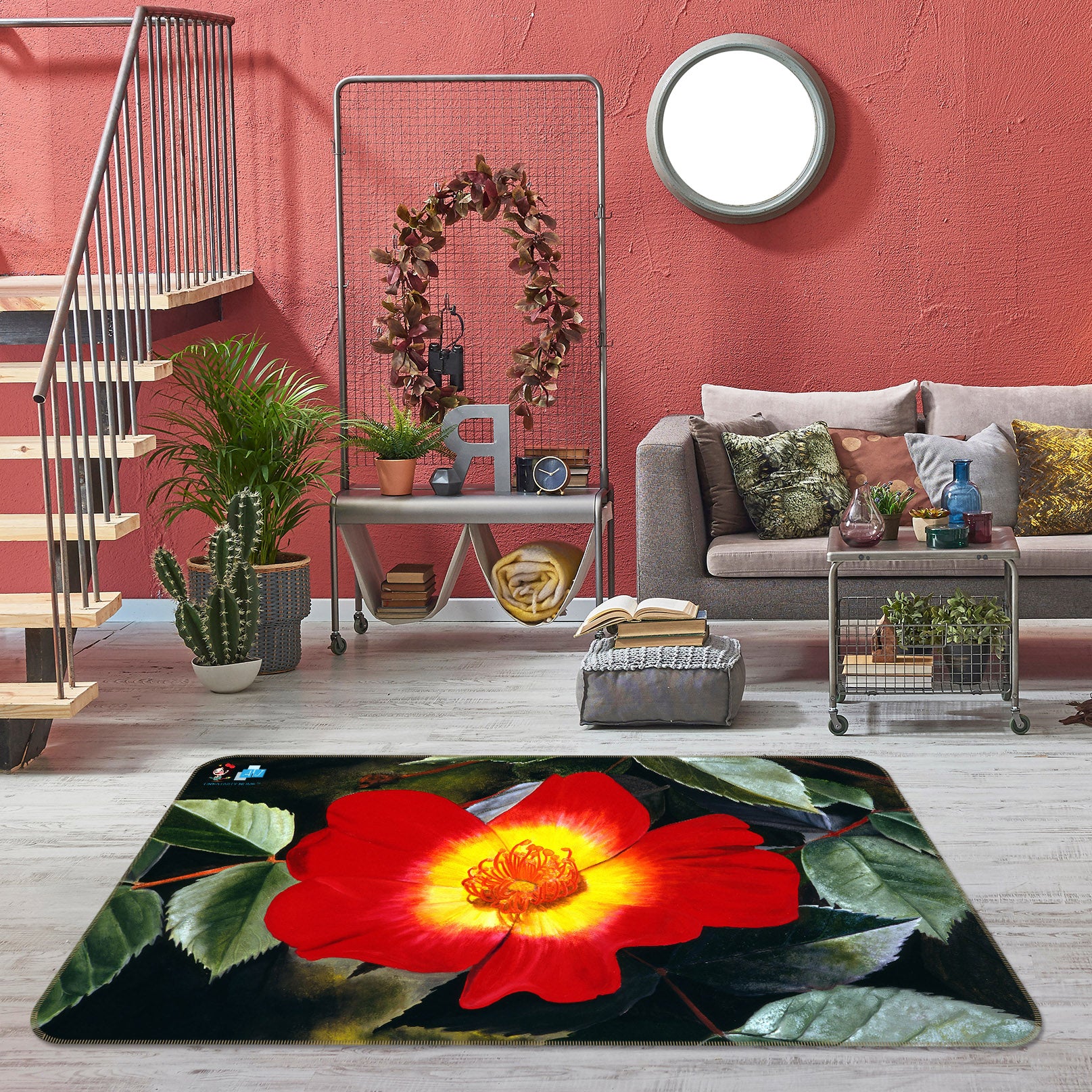 3D Red Flowers 11142 Matthew Holden Bates Rug Non Slip Rug Mat
