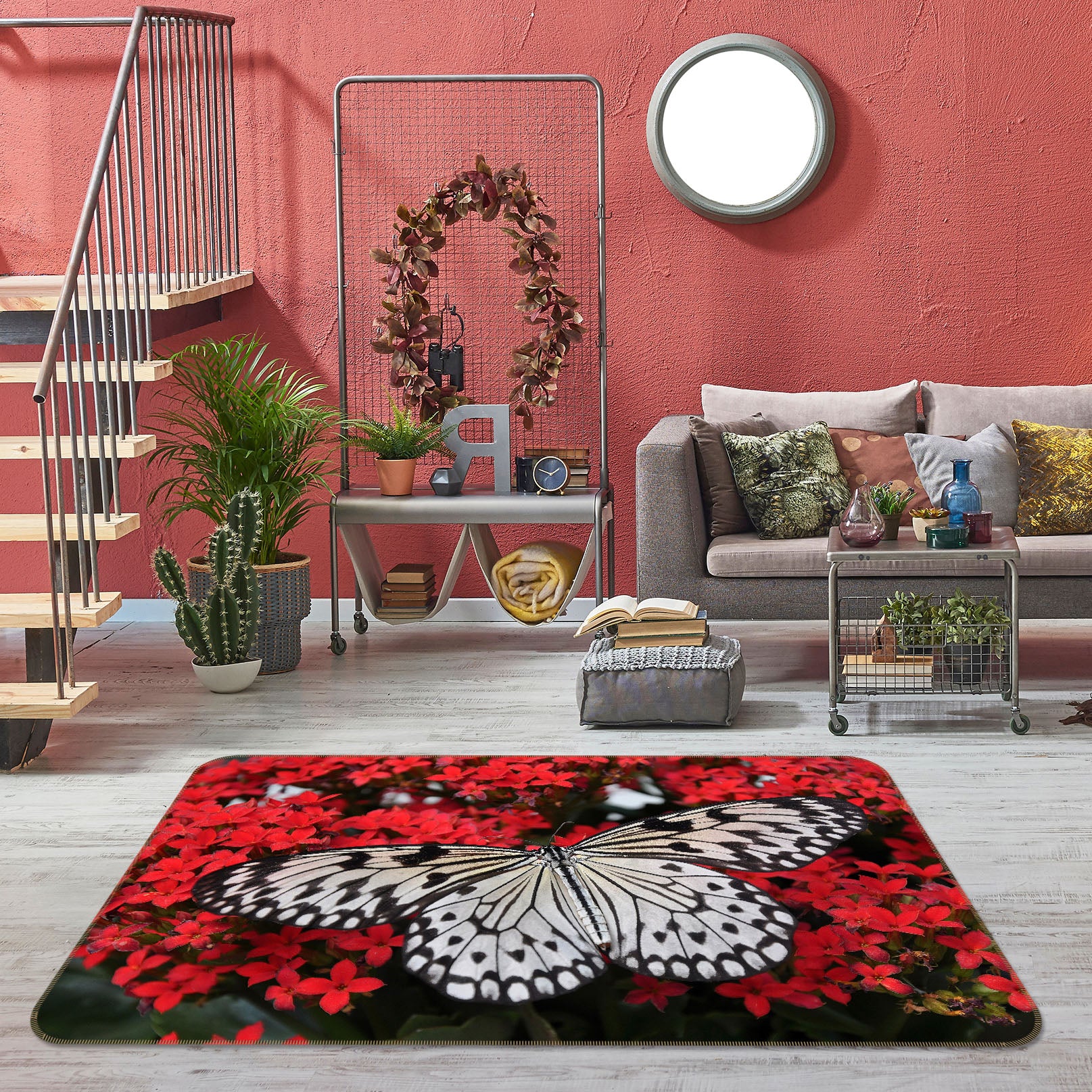 3D White Butterfly 028 Animal Non Slip Rug Mat