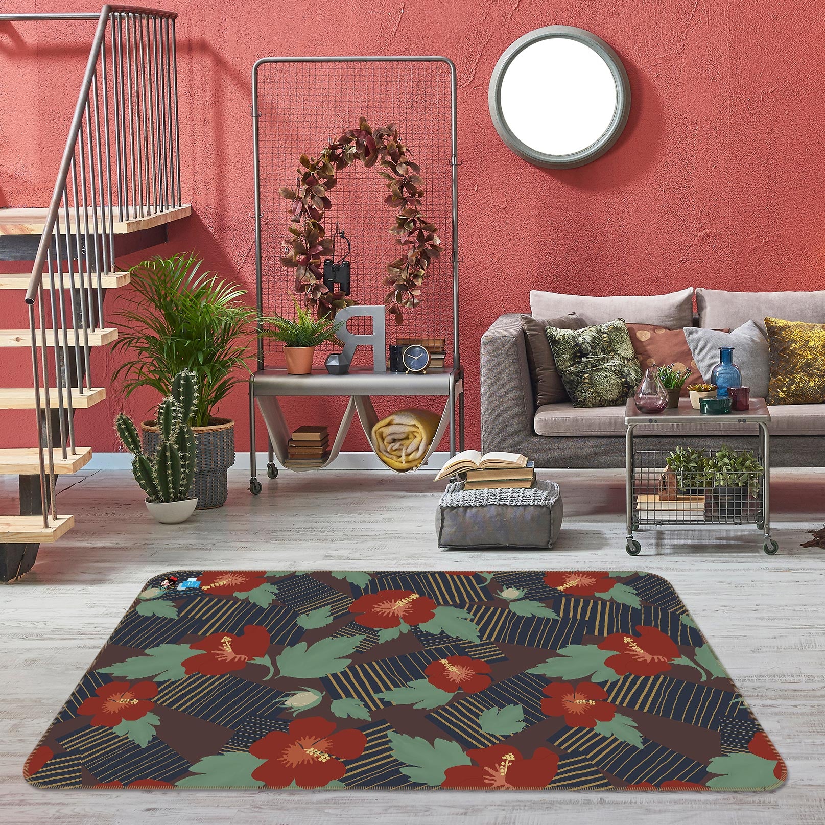 3D Red Flowers 9879 Kasumi Loffler Rug Non Slip Rug Mat