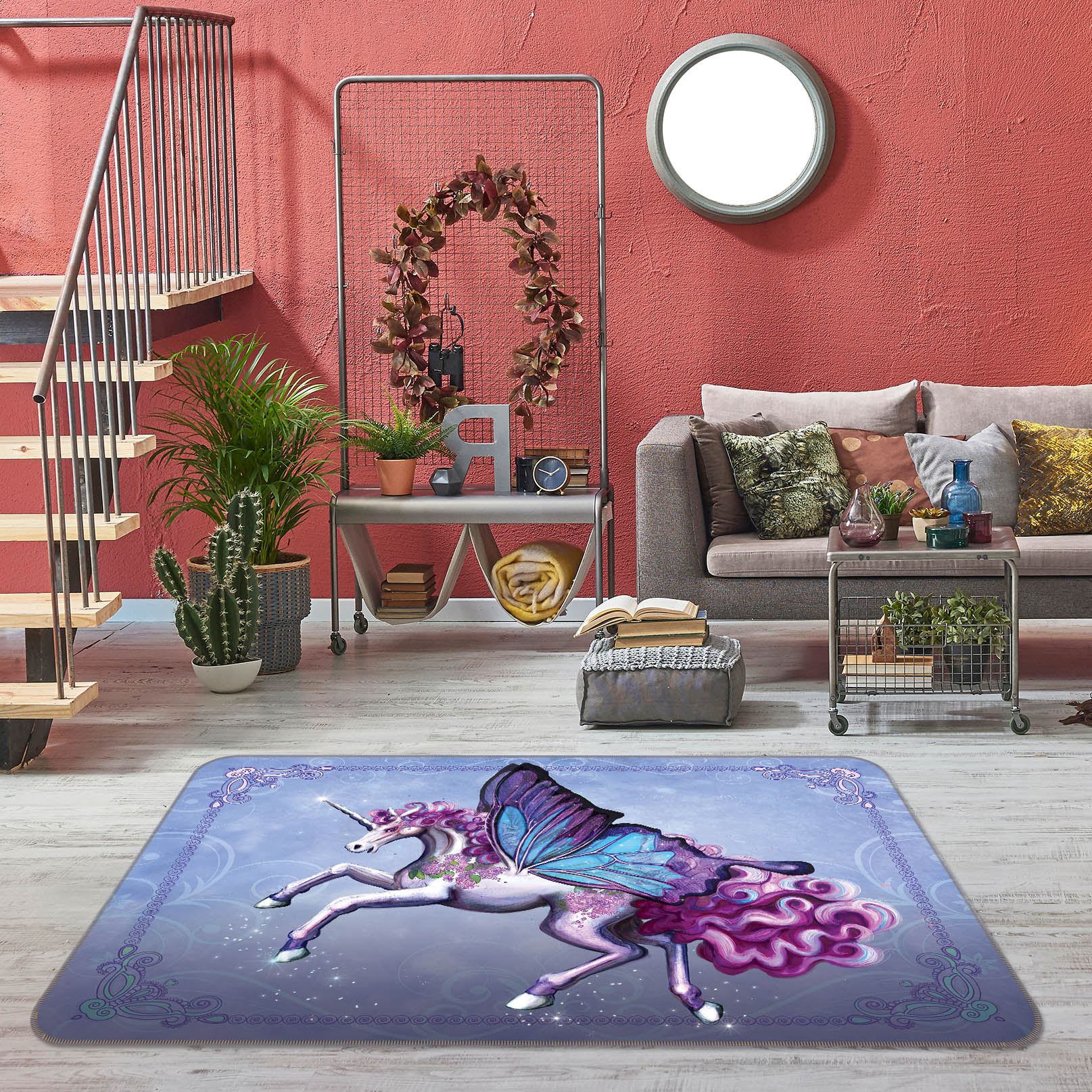 3D Wing Horse 3002 Rose Catherine Khan Rug Non Slip Rug Mat