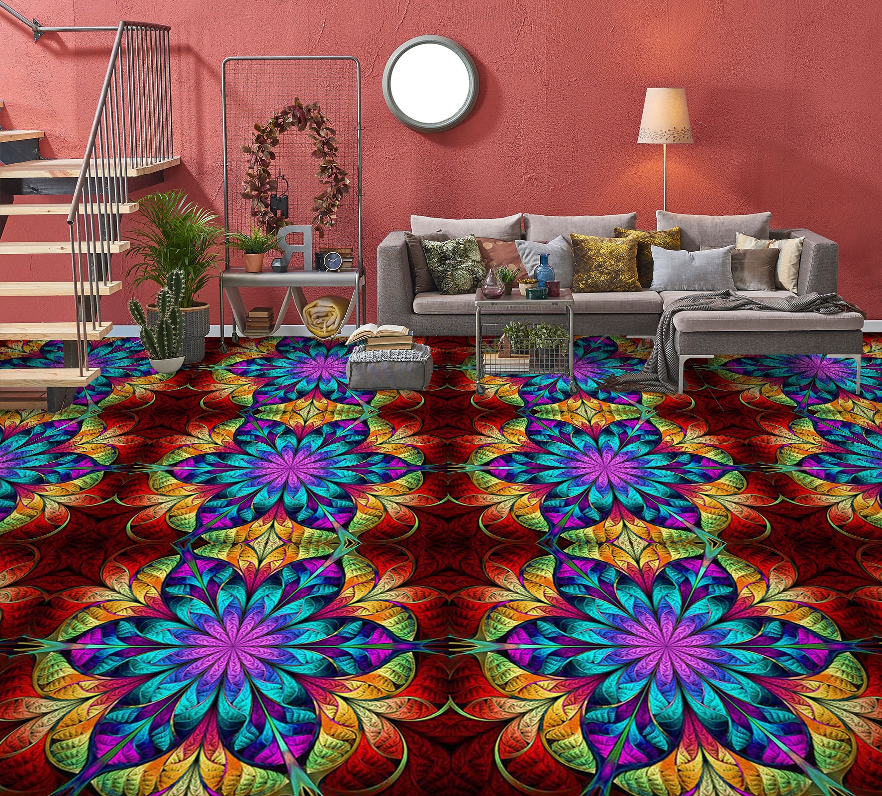 3D Psychedelic Pattern Style 1256 Floor Mural
