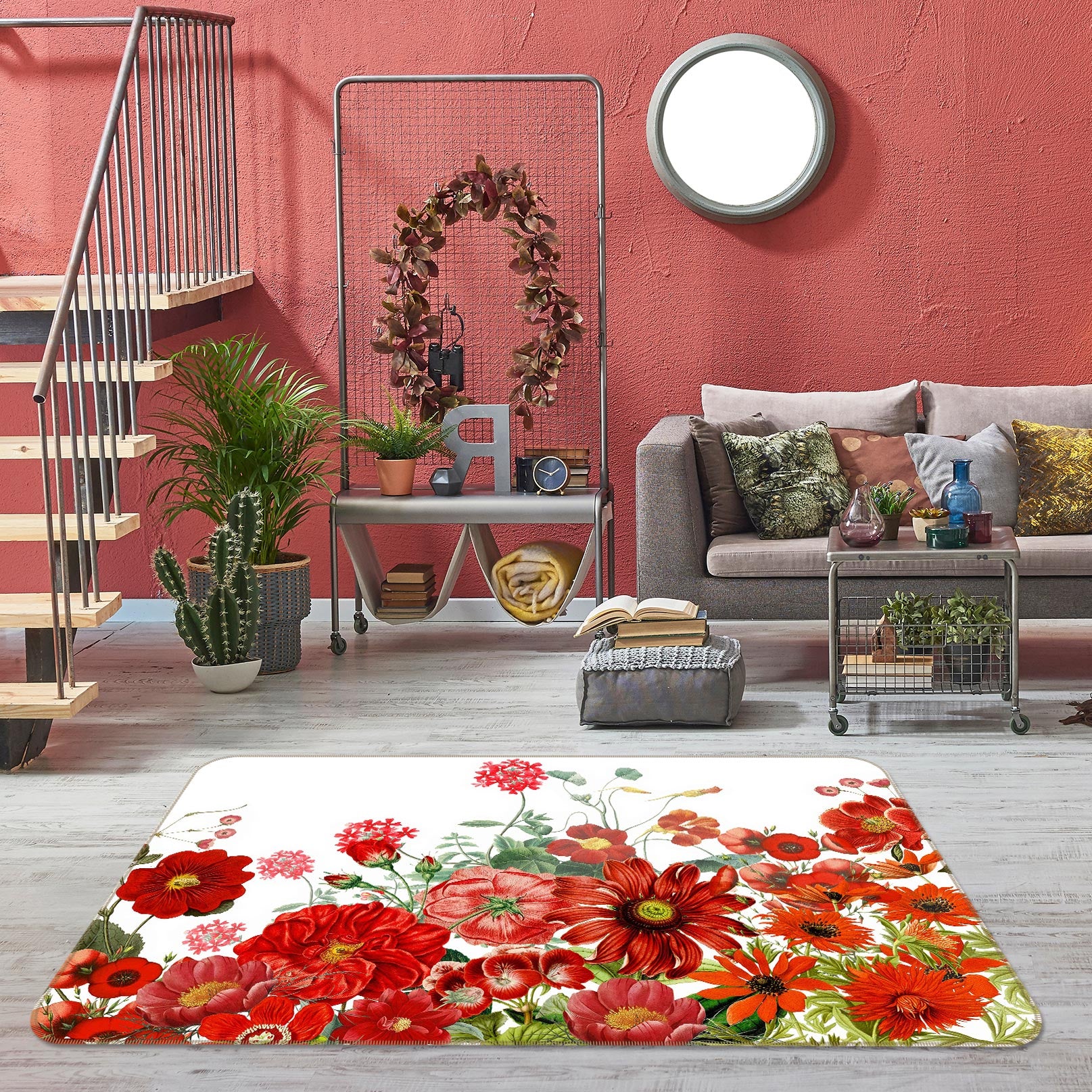 3D Chrysanthemum Peony 076 Uta Naumann Rug Non Slip Rug Mat