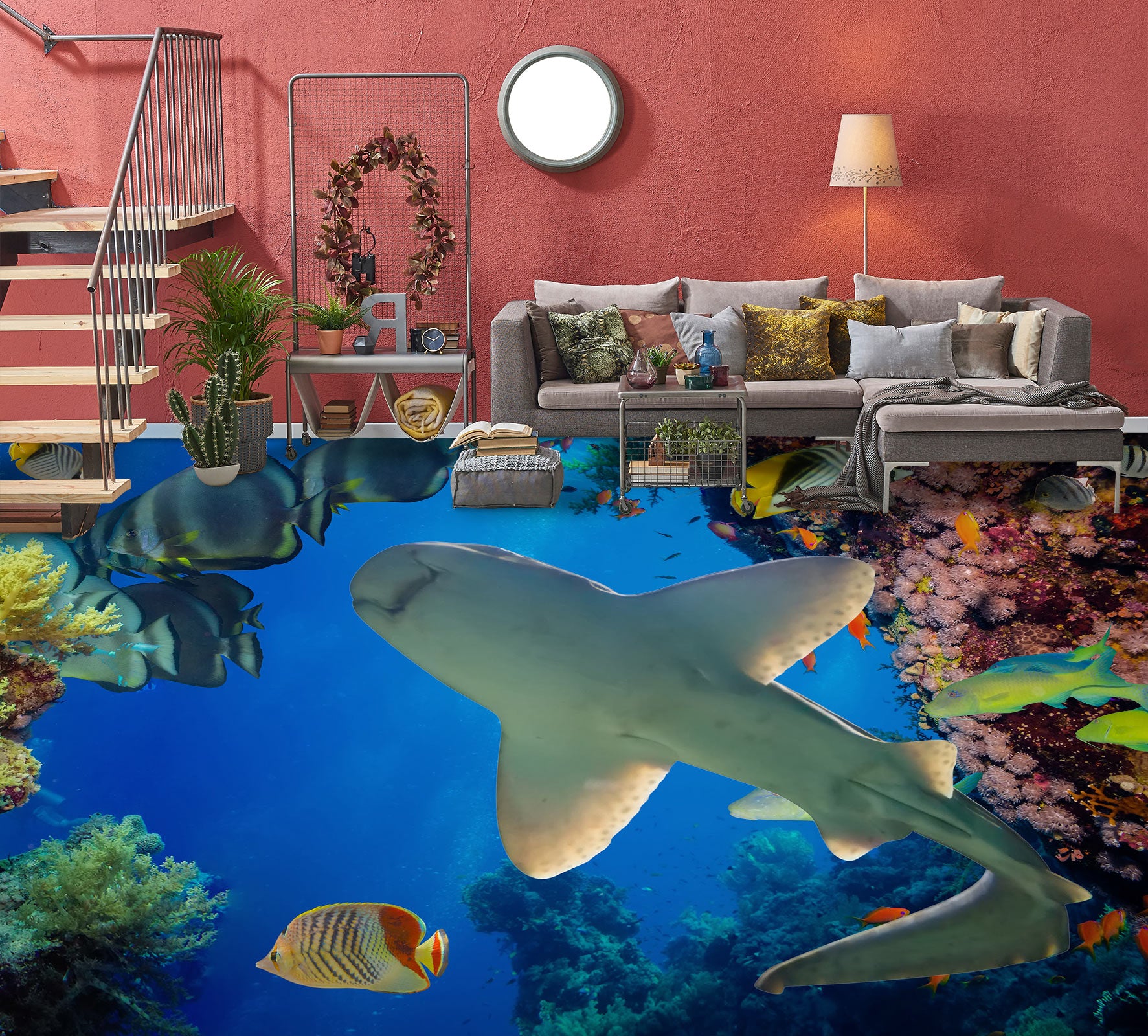 3D Shark Infested 626 Floor Mural Wallpaper Murals Rug & Mat Print Epoxy waterproof bath floor