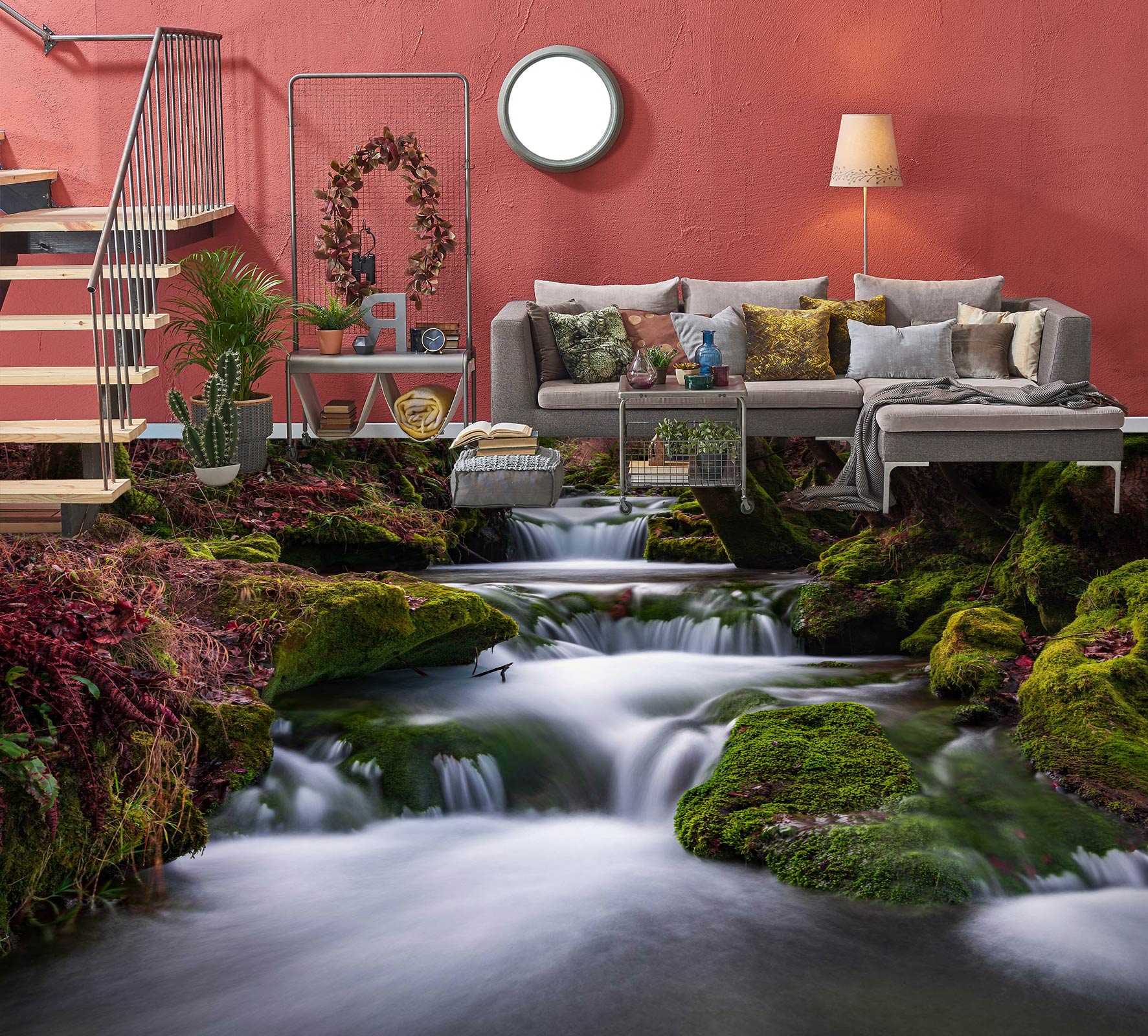 3D Cool Green And River 1074 Floor Mural Wallpaper Murals Self-Adhesive Removable Print Epoxy