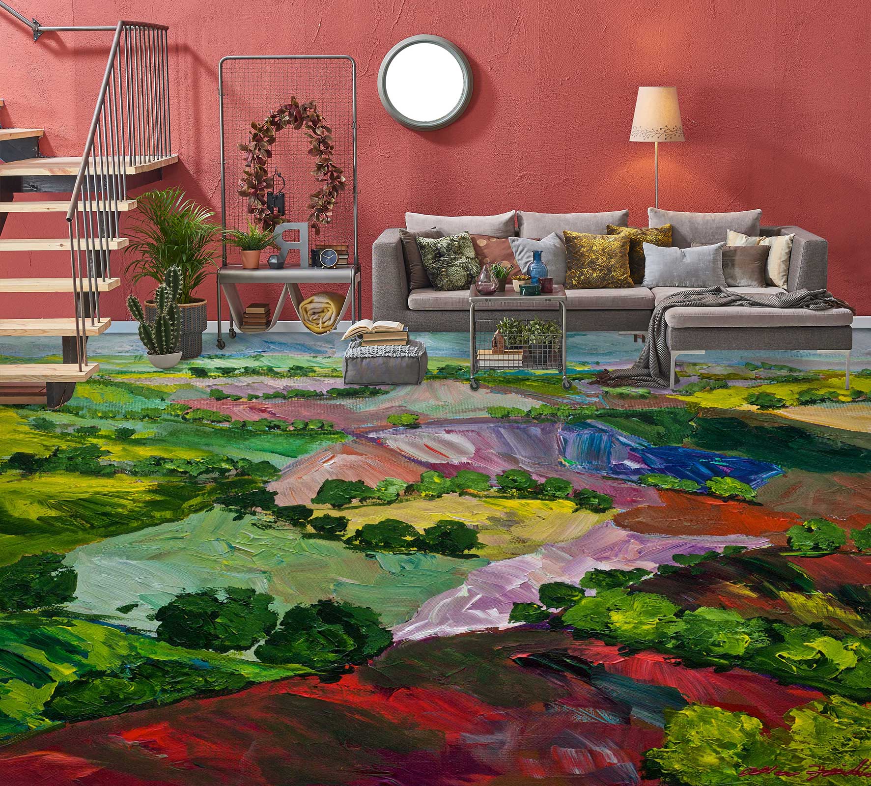 3D Grass Colored Hillside 9618 Allan P. Friedlander Floor Mural Wallpaper Murals Self-Adhesive Removable Print Epoxy