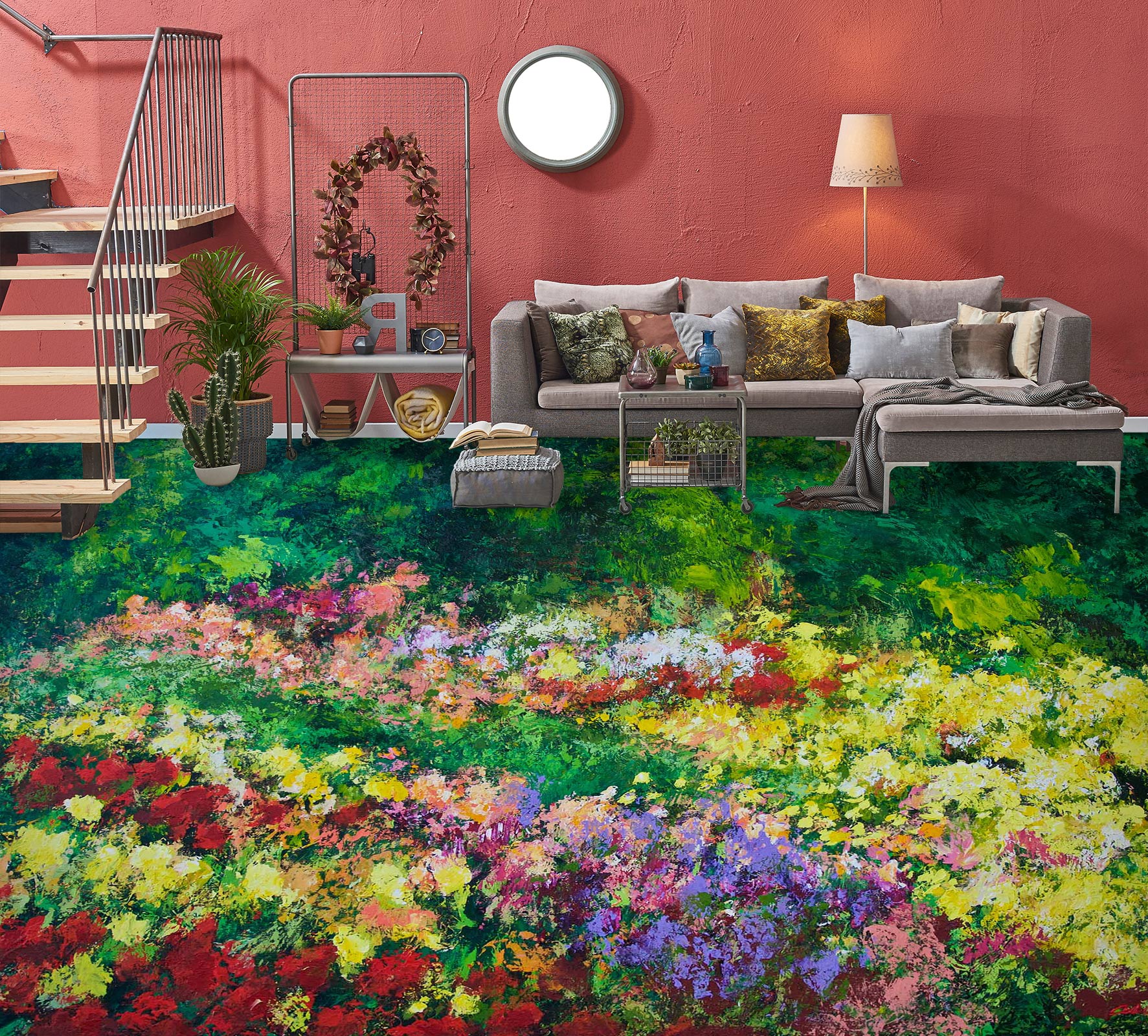 3D Colorful Flower Bush Painting 9628 Allan P. Friedlander Floor Mural Wallpaper Murals Self-Adhesive Removable Print Epoxy
