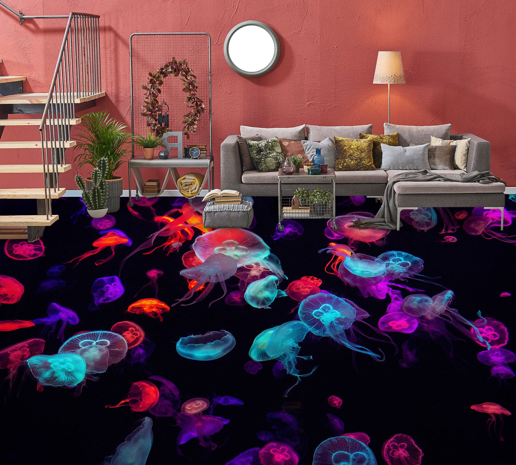 3D Psychedelic Jellyfish 752 Floor Mural Wallpaper Murals Rug & Mat Print Epoxy waterproof bath floor