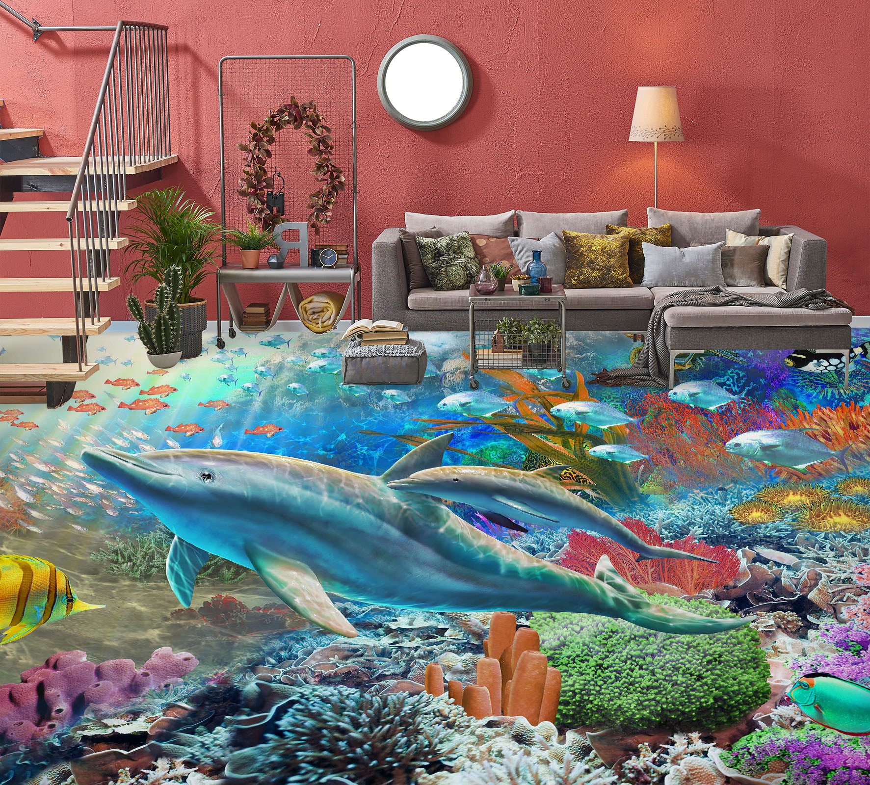 3D Dolphin Sea Fish 96215 Adrian Chesterman Floor Mural Wallpaper Murals Self-Adhesive Removable Print Epoxy