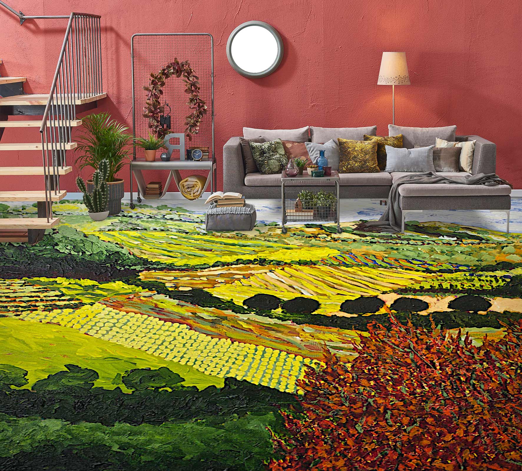 3D Field Red Flowers 9527 Allan P. Friedlander Floor Mural Wallpaper Murals Self-Adhesive Removable Print Epoxy