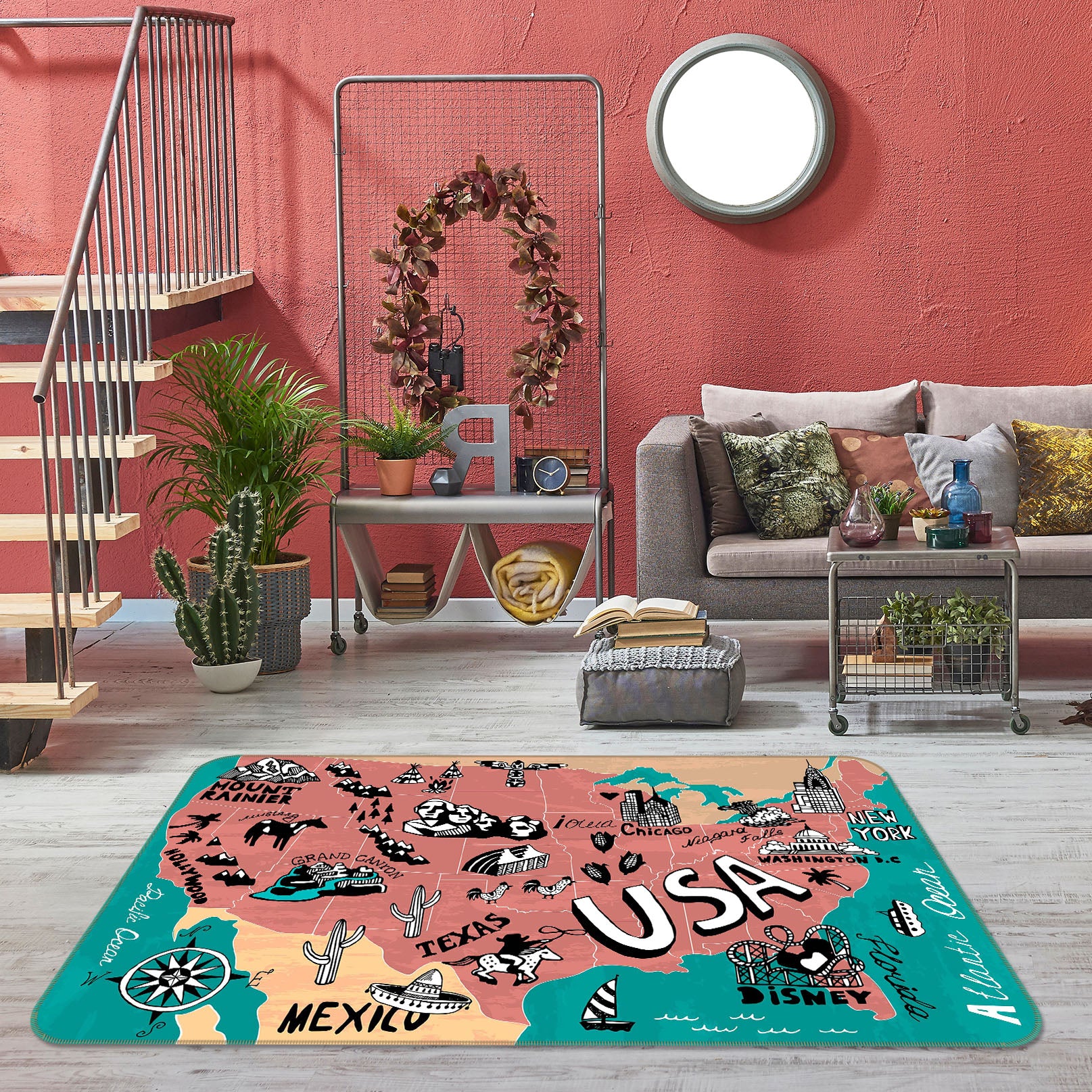 3D Color Graffiti 247 World Map Non Slip Rug Mat