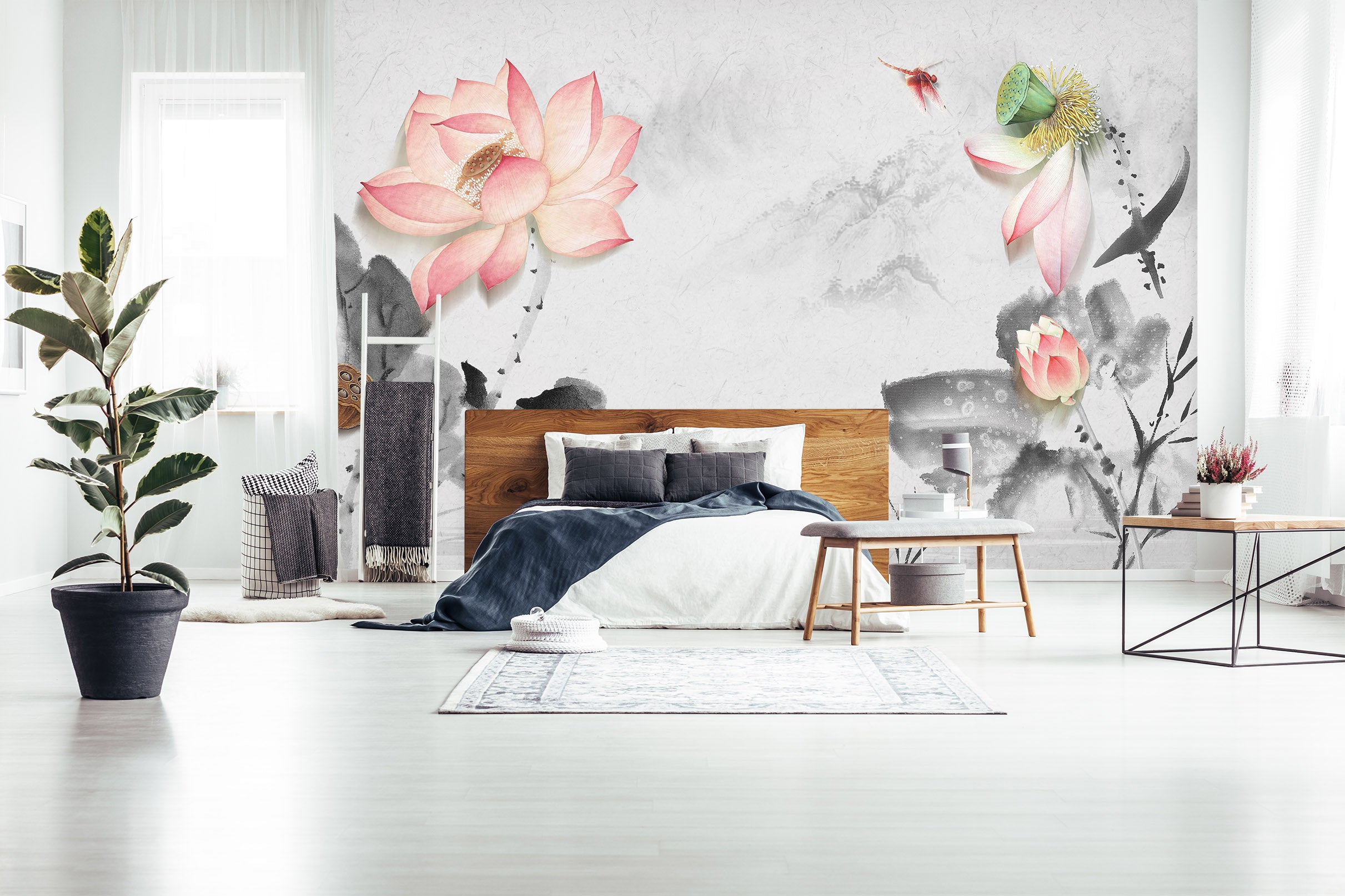 3D Pink Lotus 1469 Wall Murals