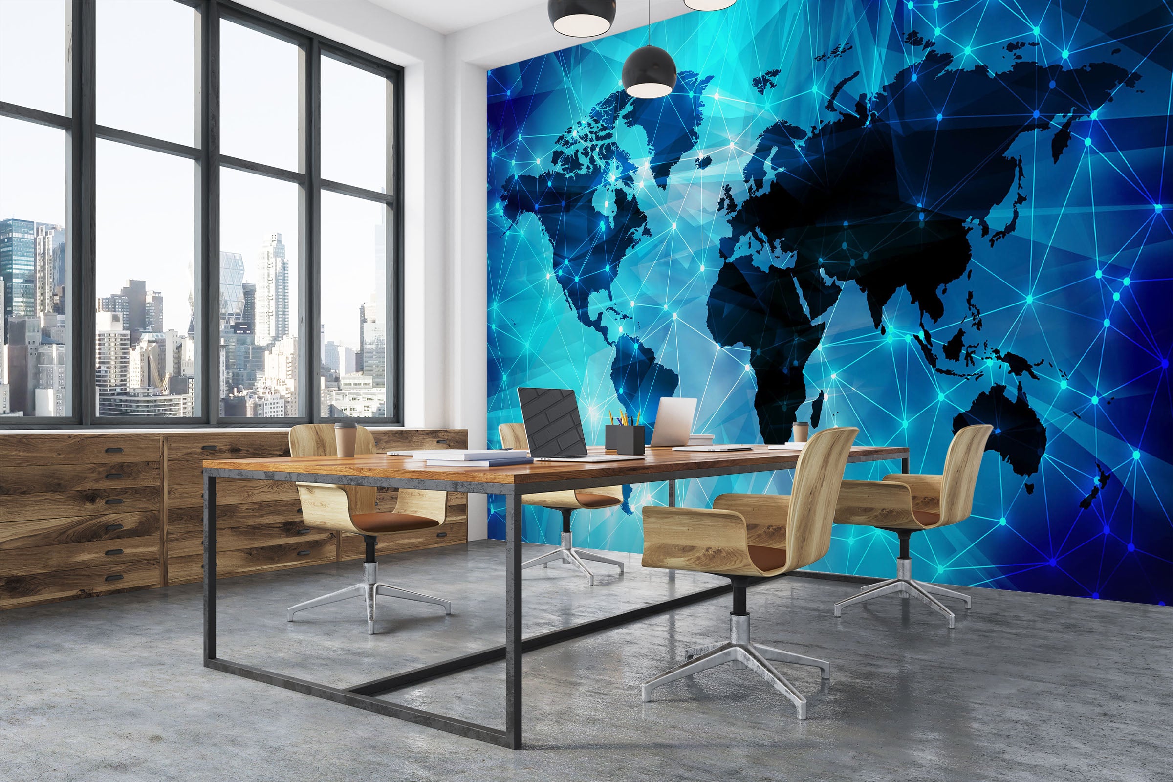 3D Blue Valley 2148 World Map Wall Murals