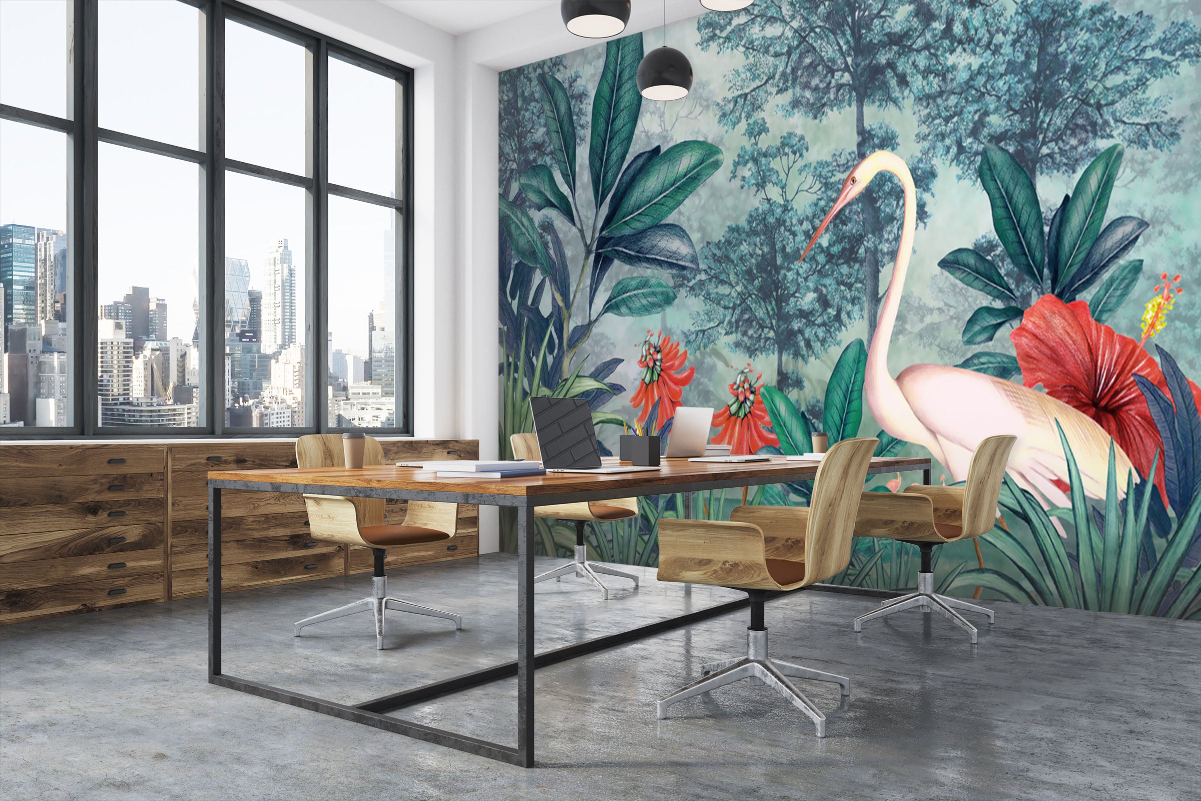 3D Pink Crane 1567 Wall Murals