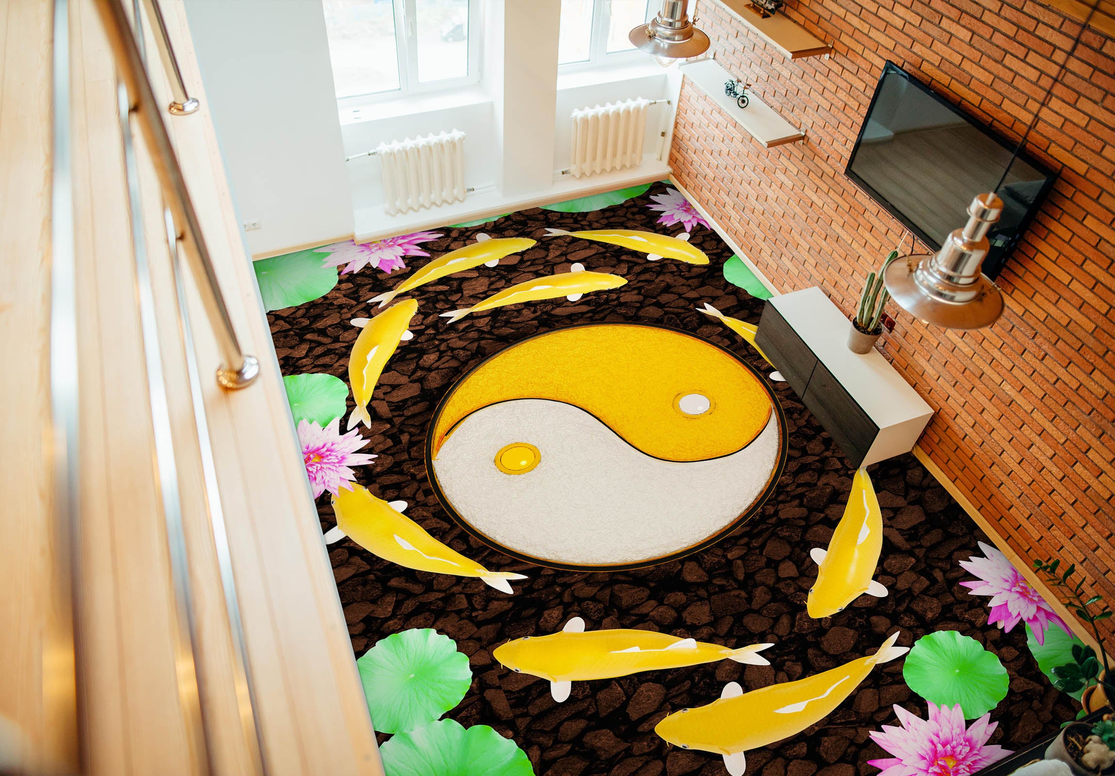 3D Yellow White Tai Chi 262 Floor Mural Wallpaper Murals Rug & Mat Print Epoxy waterproof bath floor