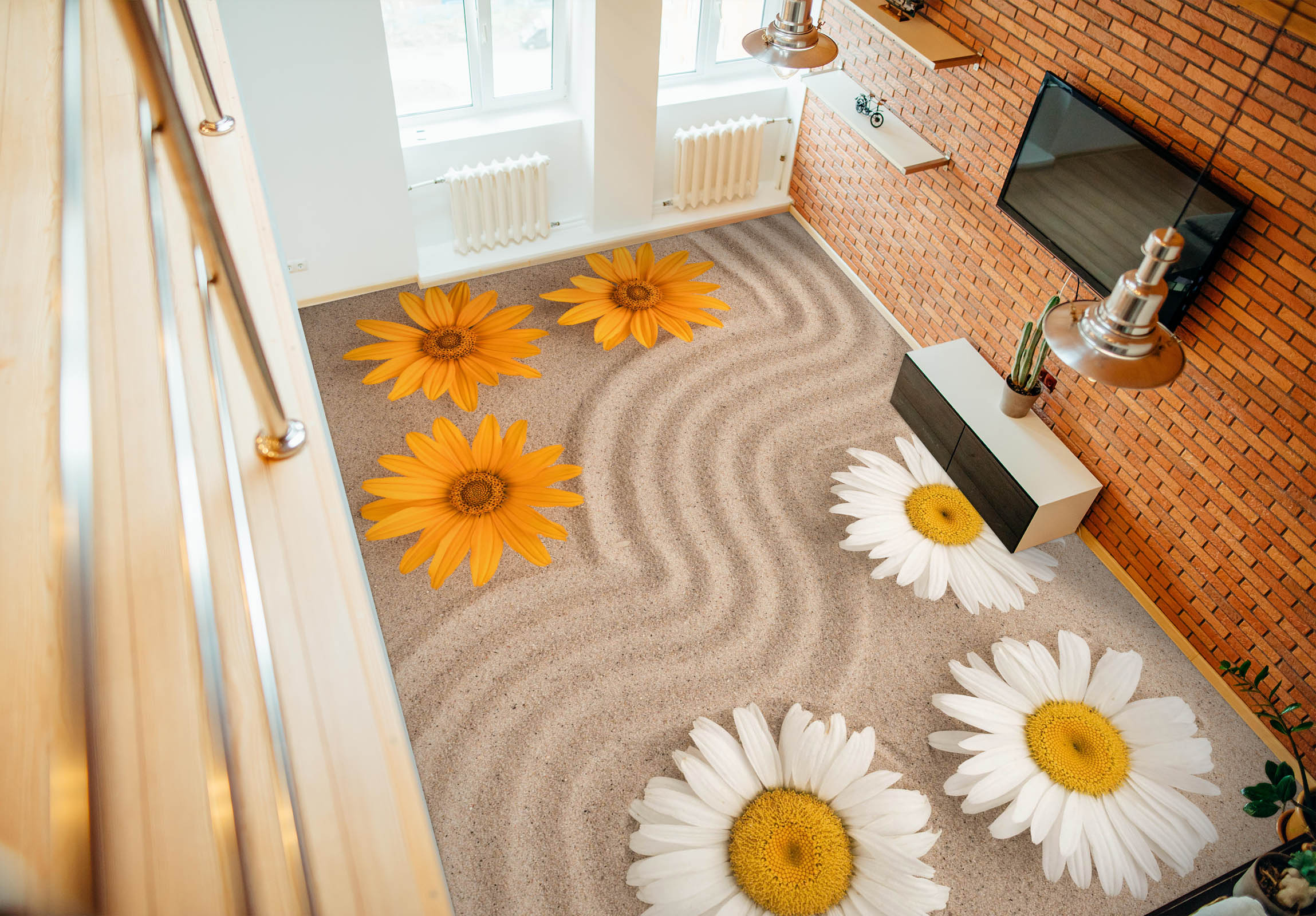 3D Beach And Chrysanthemum 378 Floor Mural Wallpaper Murals Rug & Mat Print Epoxy waterproof bath floor