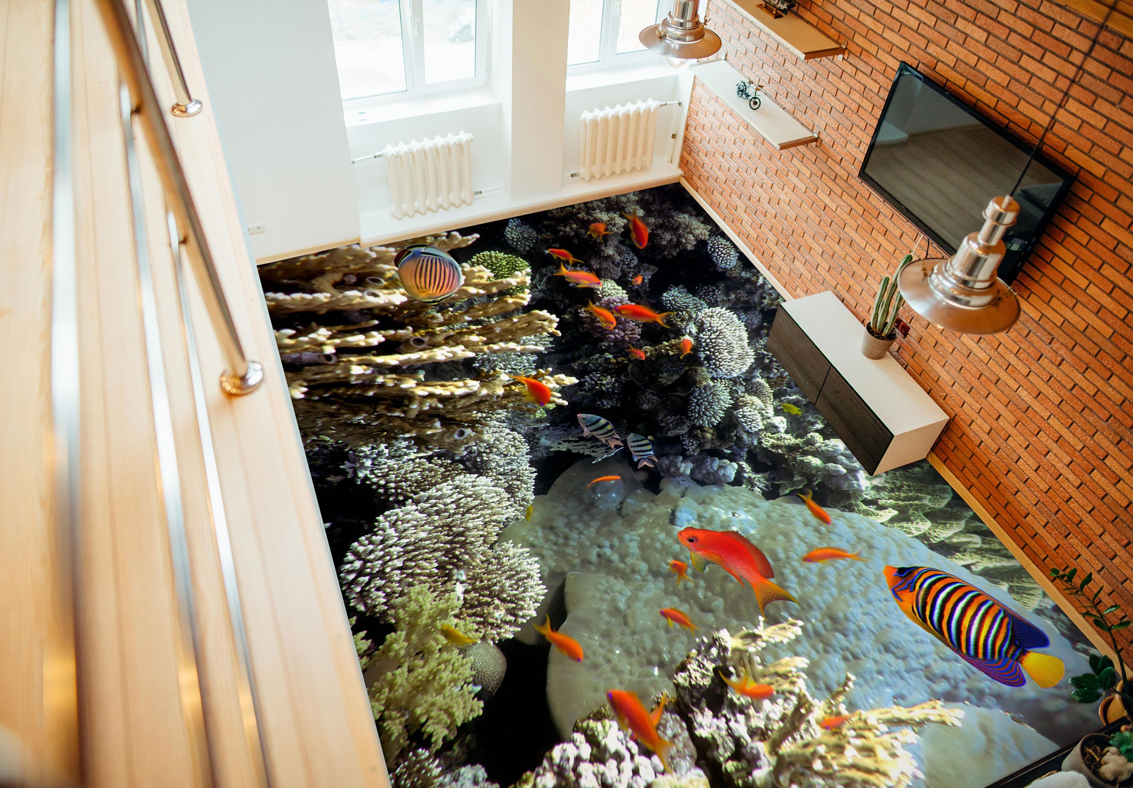 3D Color Striped Fish 613 Floor Mural Wallpaper Murals Rug & Mat Print Epoxy waterproof bath floor