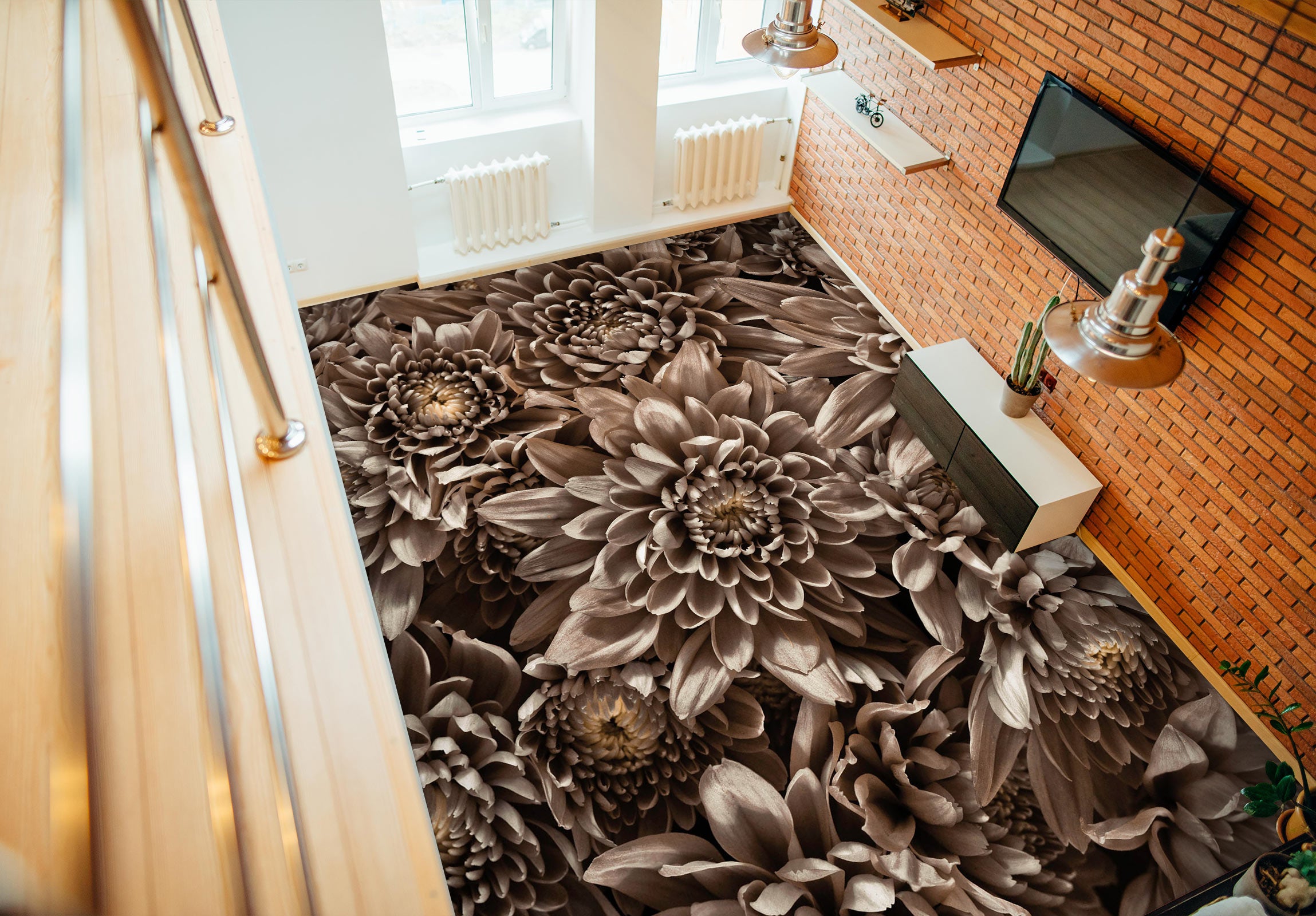 3D Flowers Brown 9863 Assaf Frank Floor Mural Wallpaper Murals Self-Adhesive Removable Print Epoxy