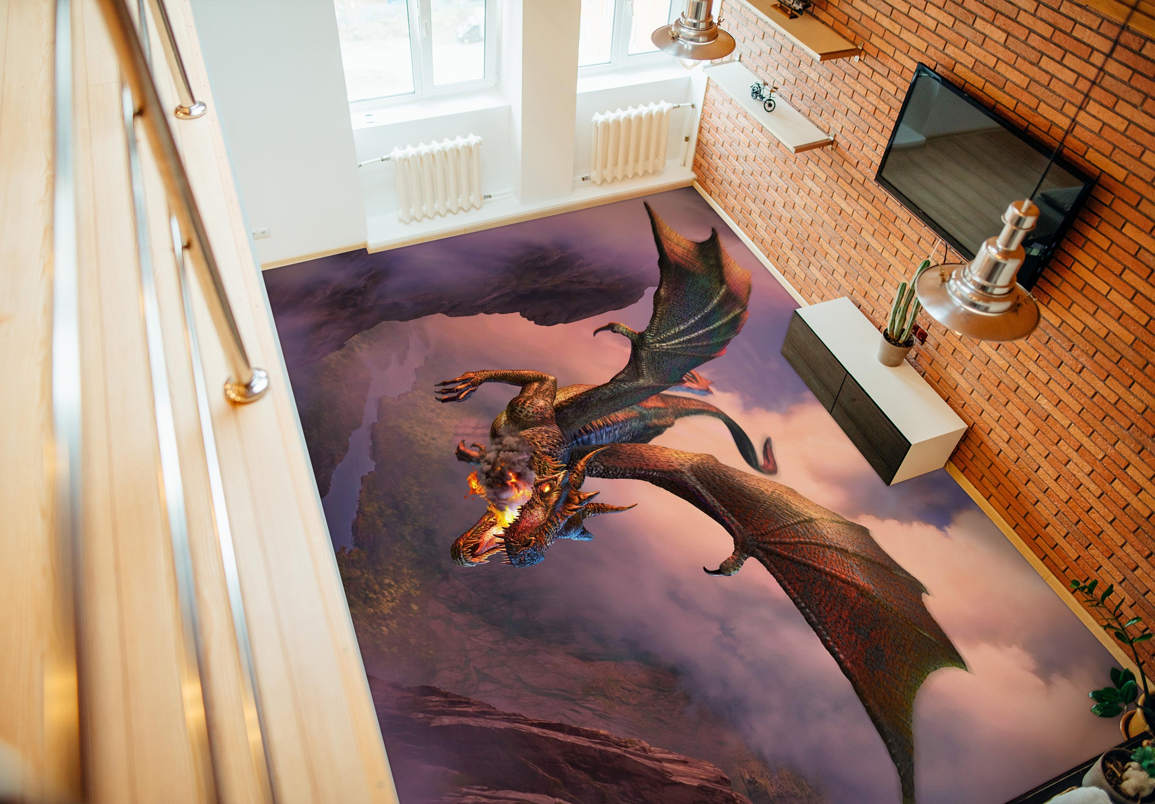 3D Flying Dragon 96219 Jerry LoFaro Floor Mural Wallpaper Murals Self-Adhesive Removable Print Epoxy